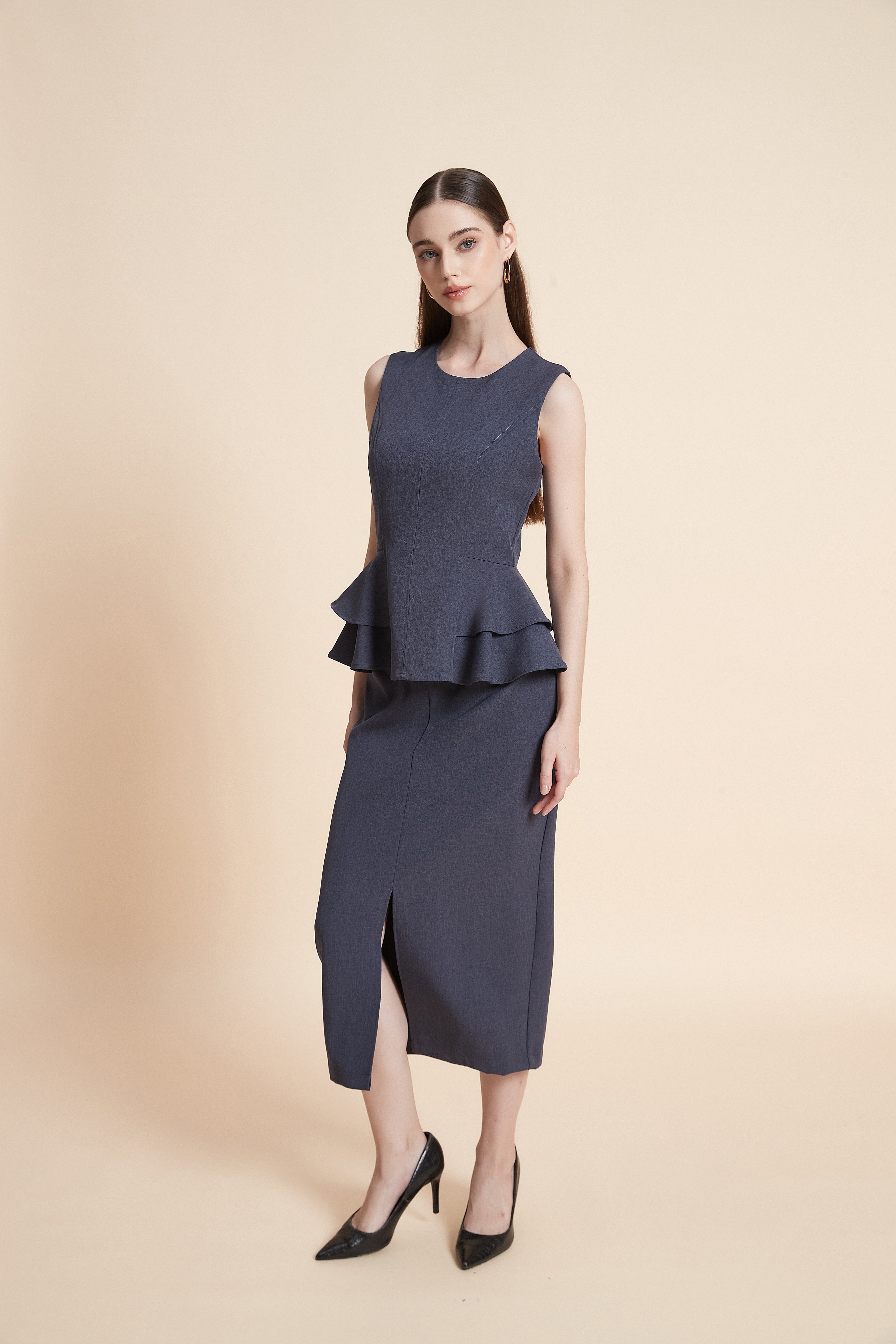 Pencil midi skirt with a front slit