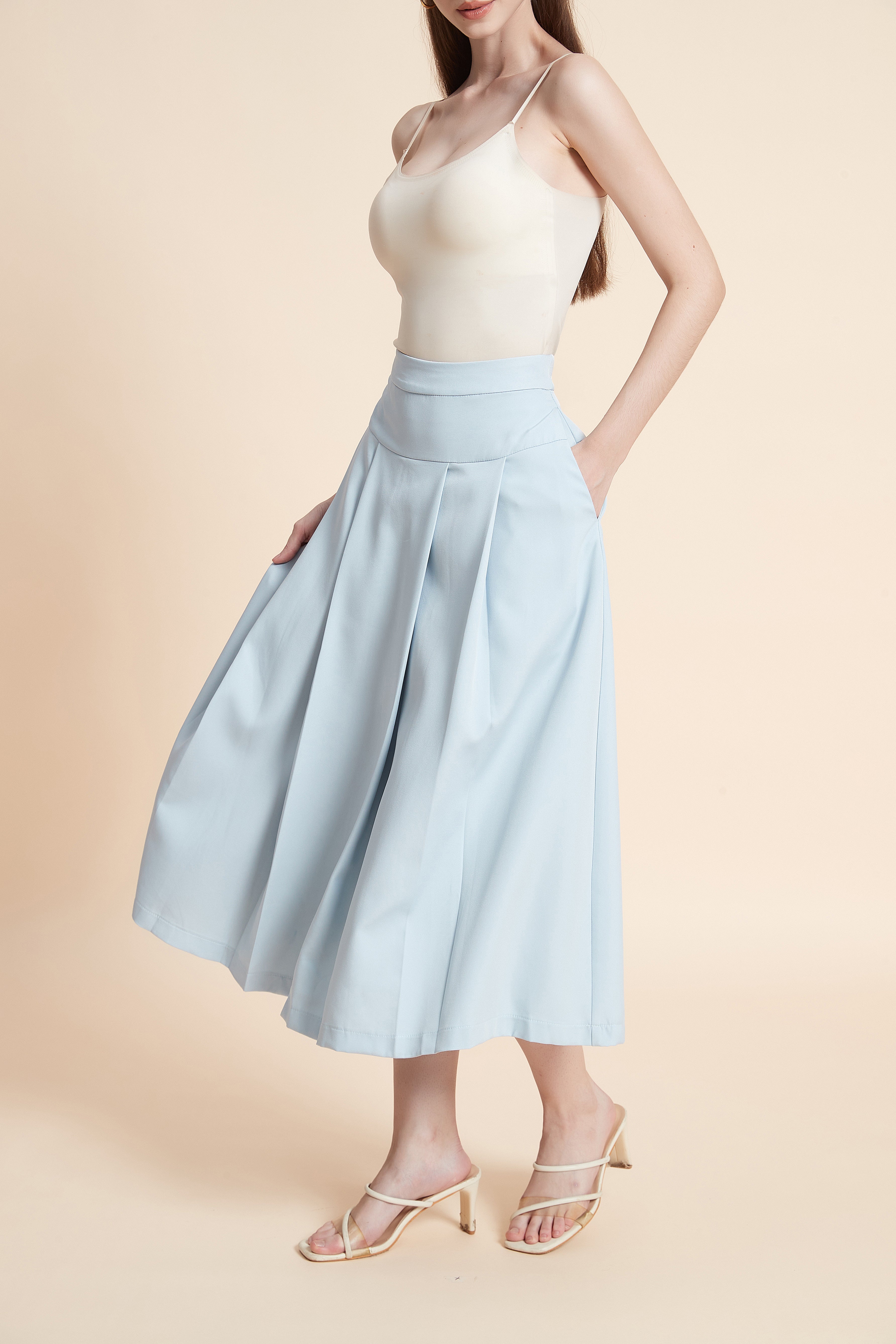 High-waist flared midi skirt