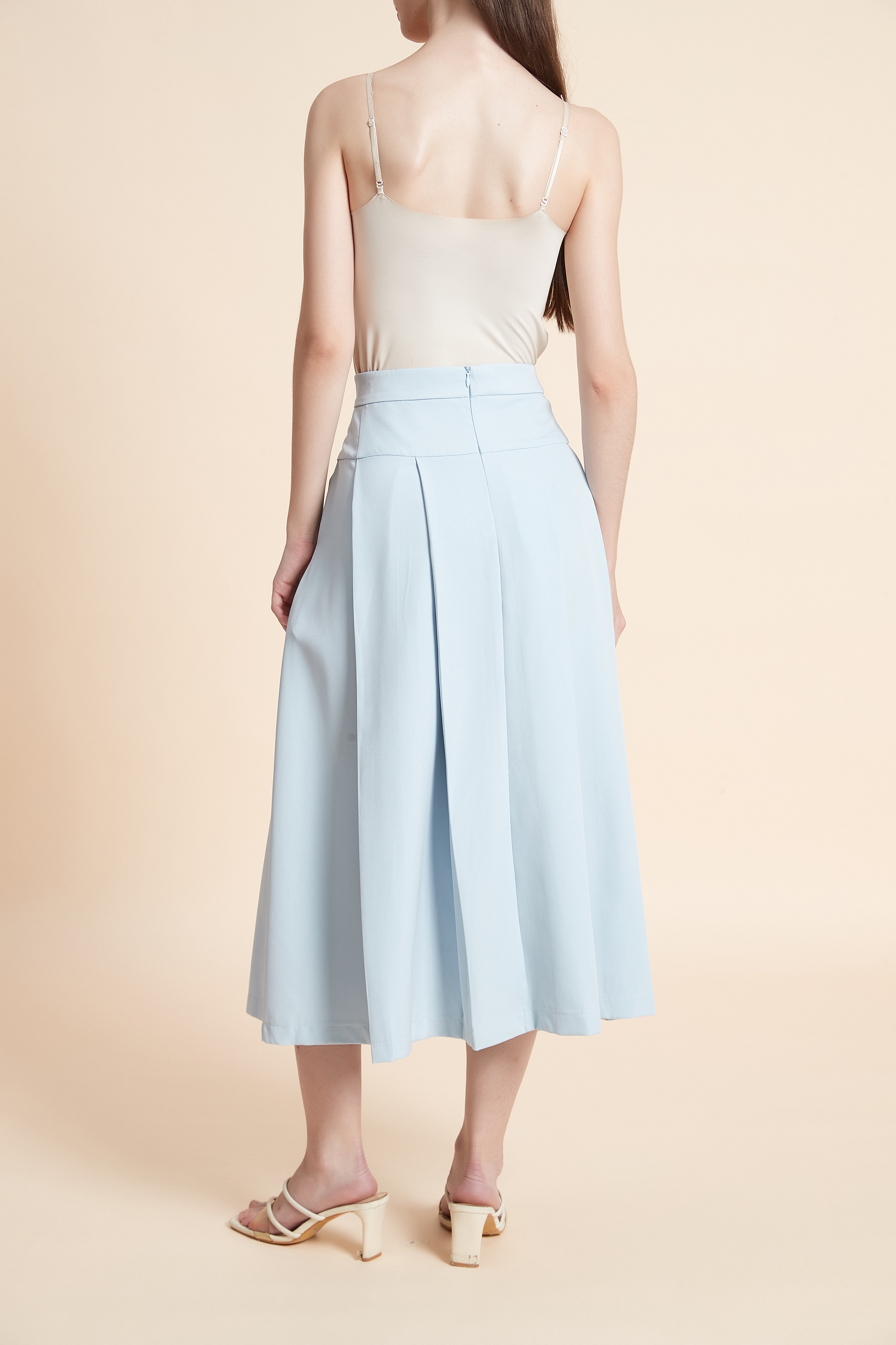 High-waist flared midi skirt