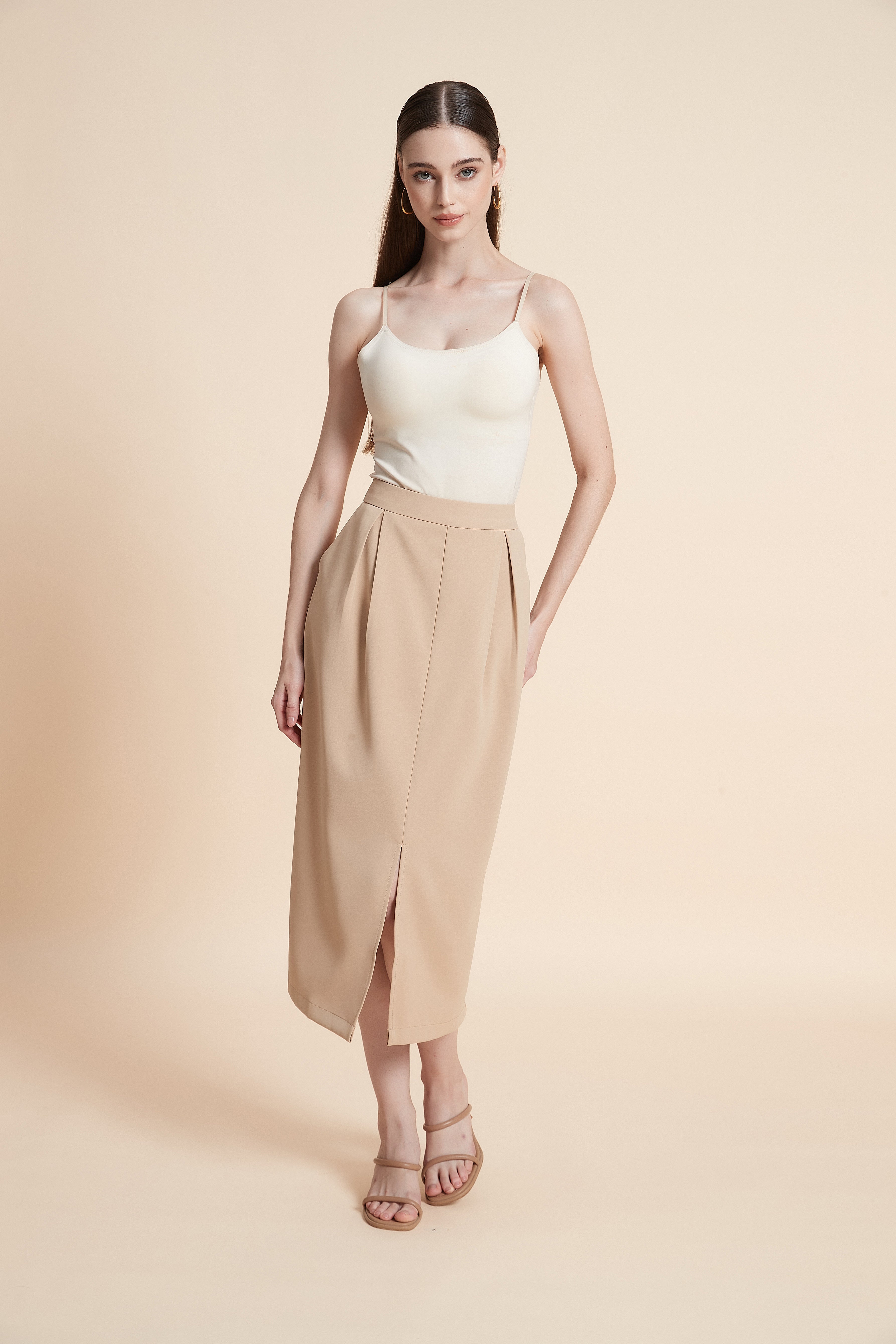 Pencil midi skirt with a front slit