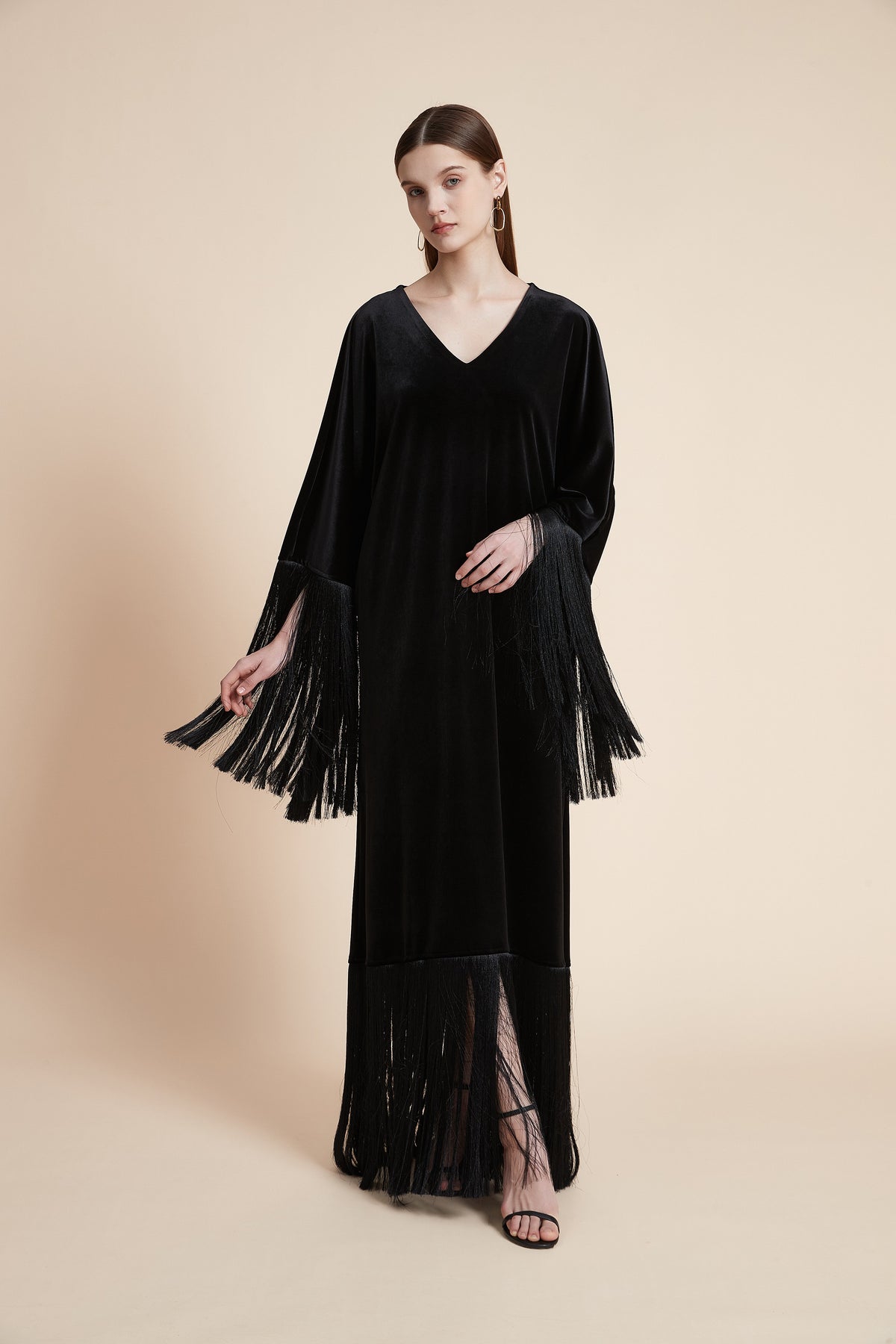Velvet Grace Fringe Maxi Dress
