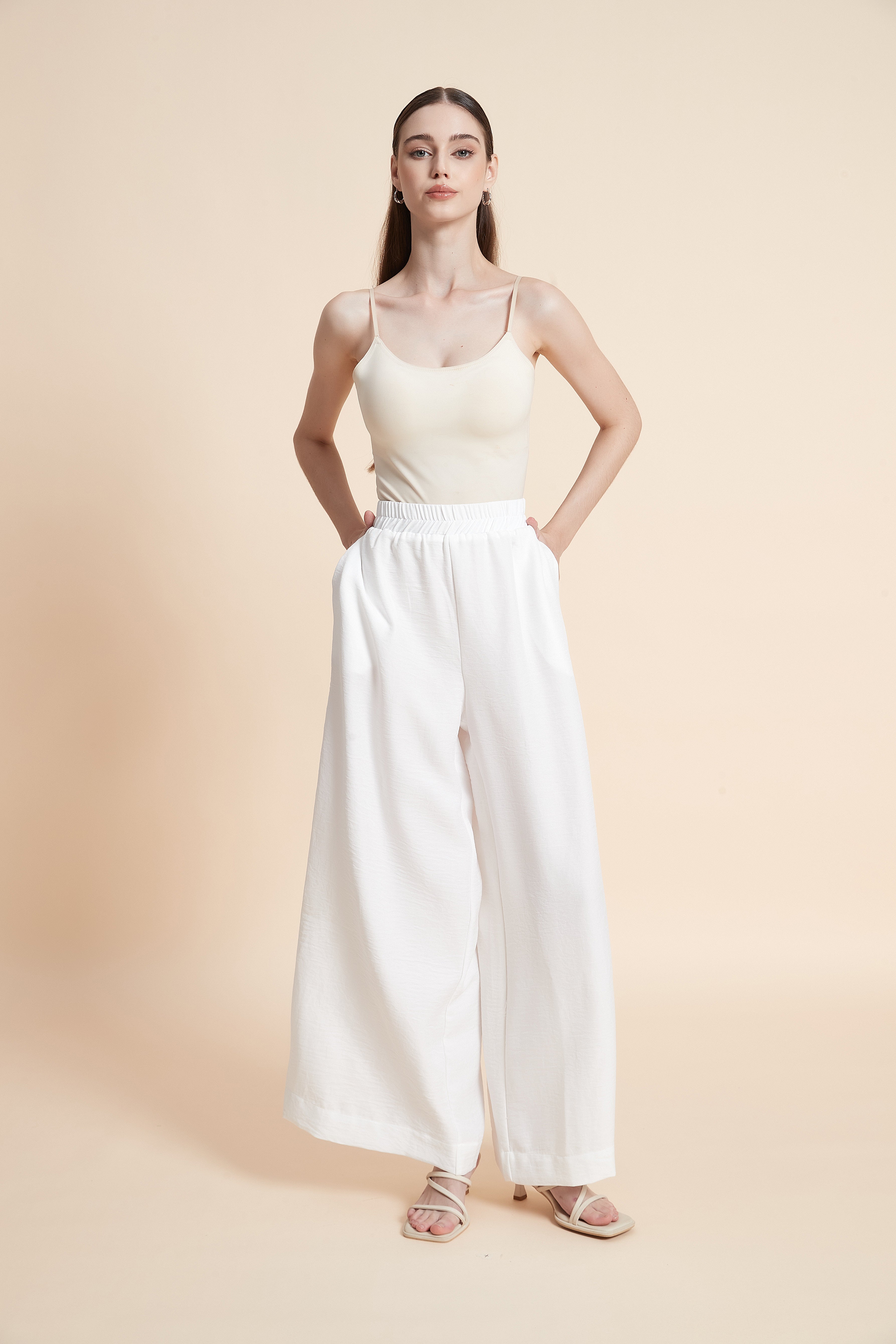 Wide-leg palazzo pants with elastic waist