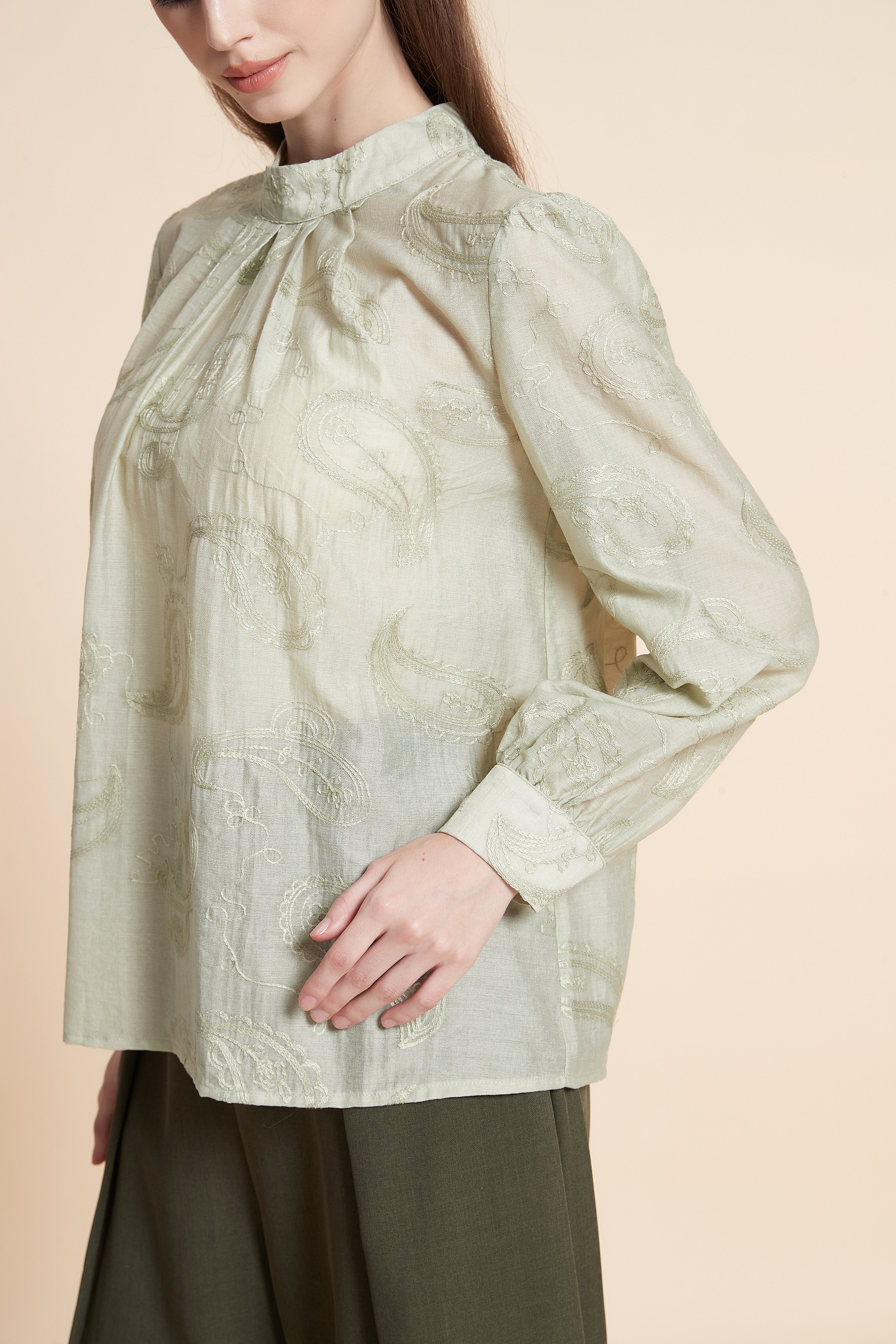 High-neck satin blouse