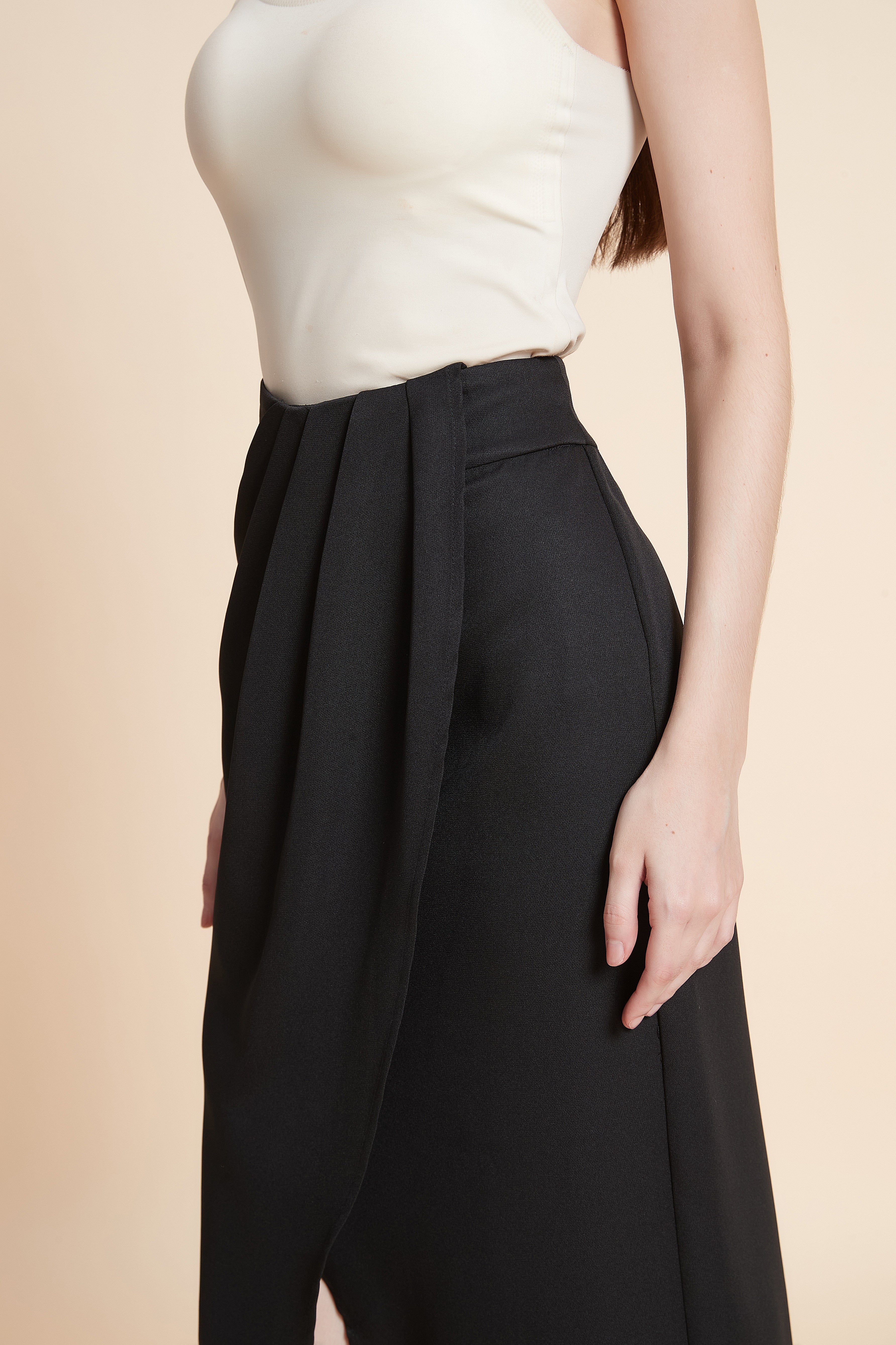 Pencil midi skirt with front draping