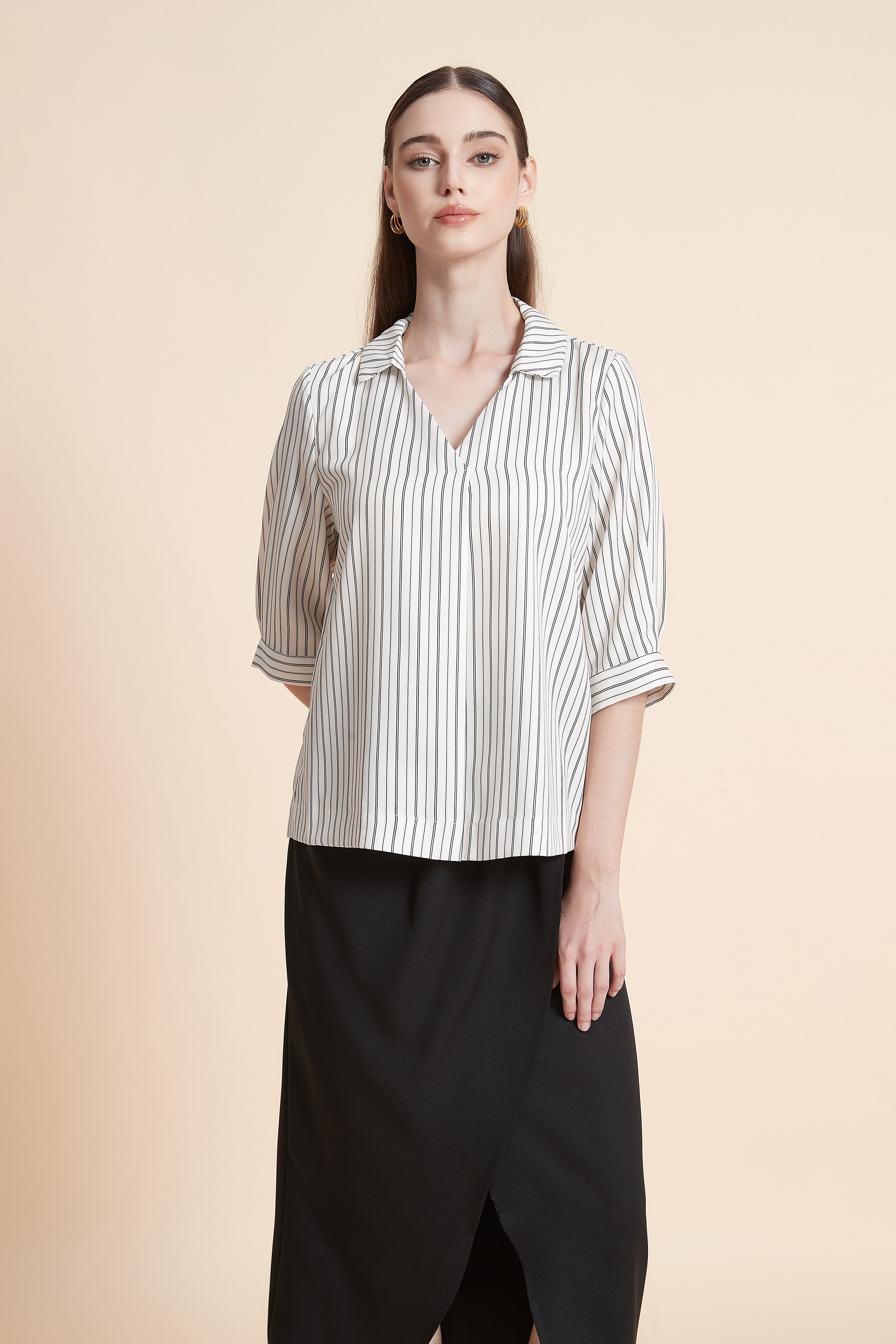 3/4 sleeve striped blouse