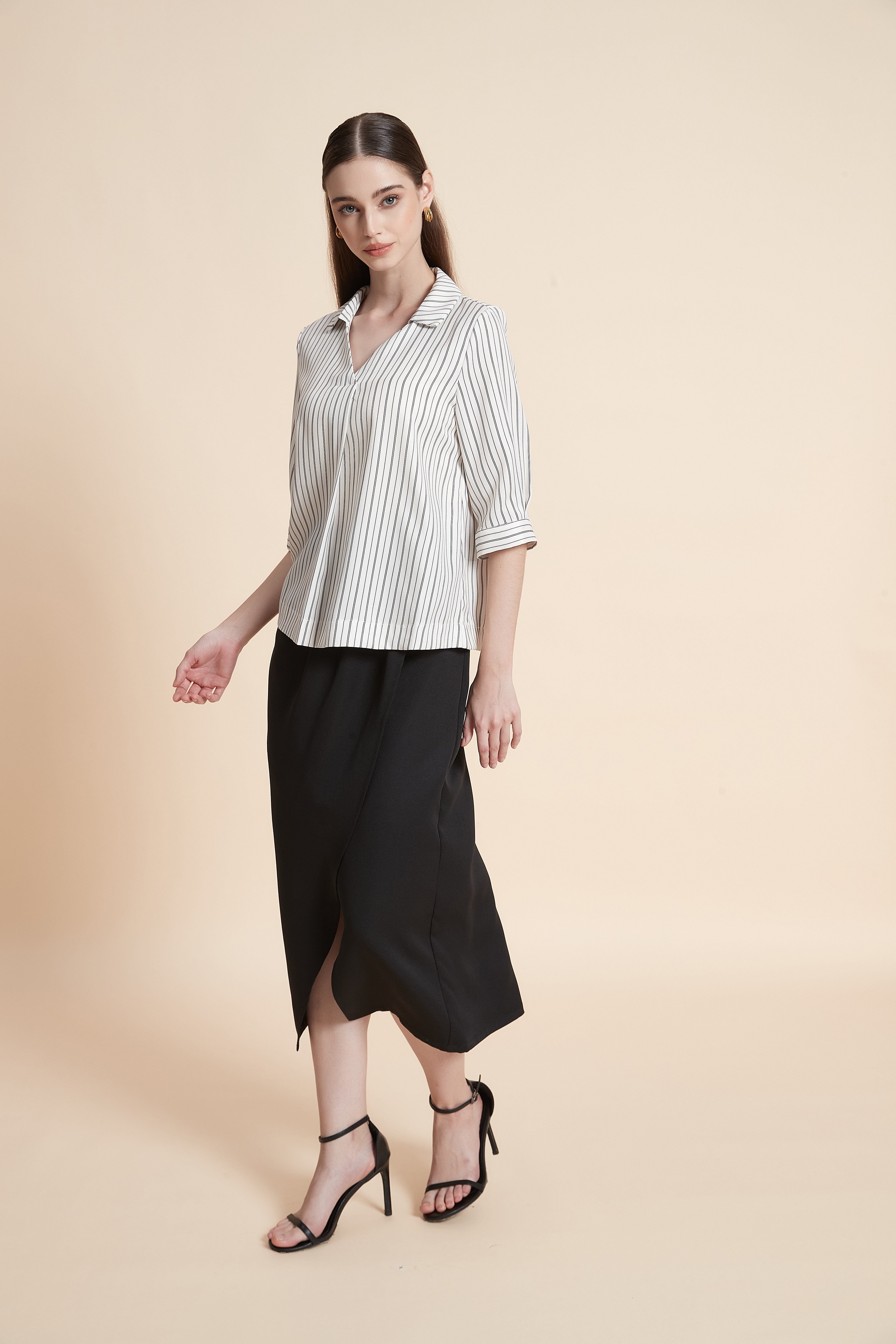 Pencil midi skirt with front draping