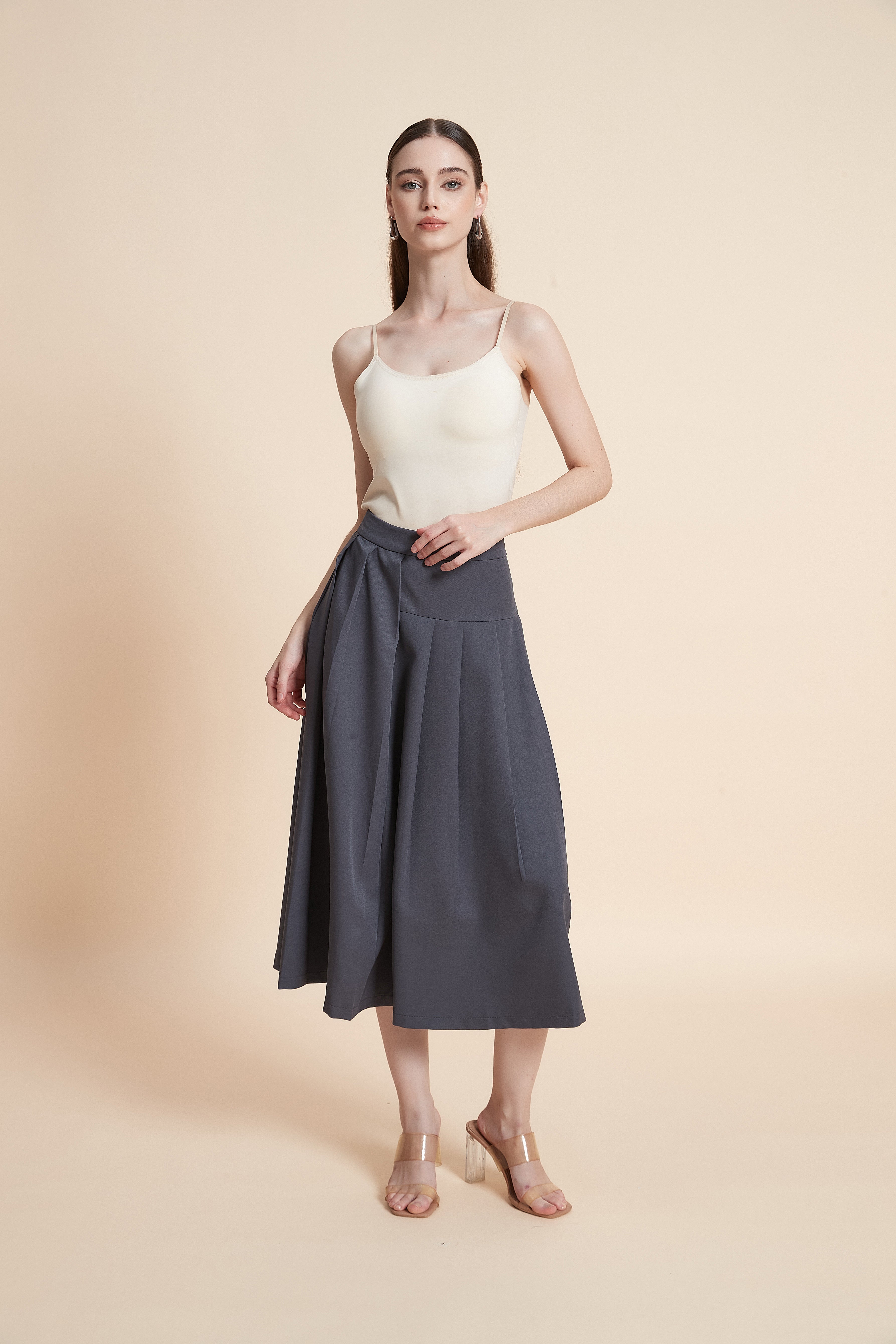 Pleated A-line midi skirt