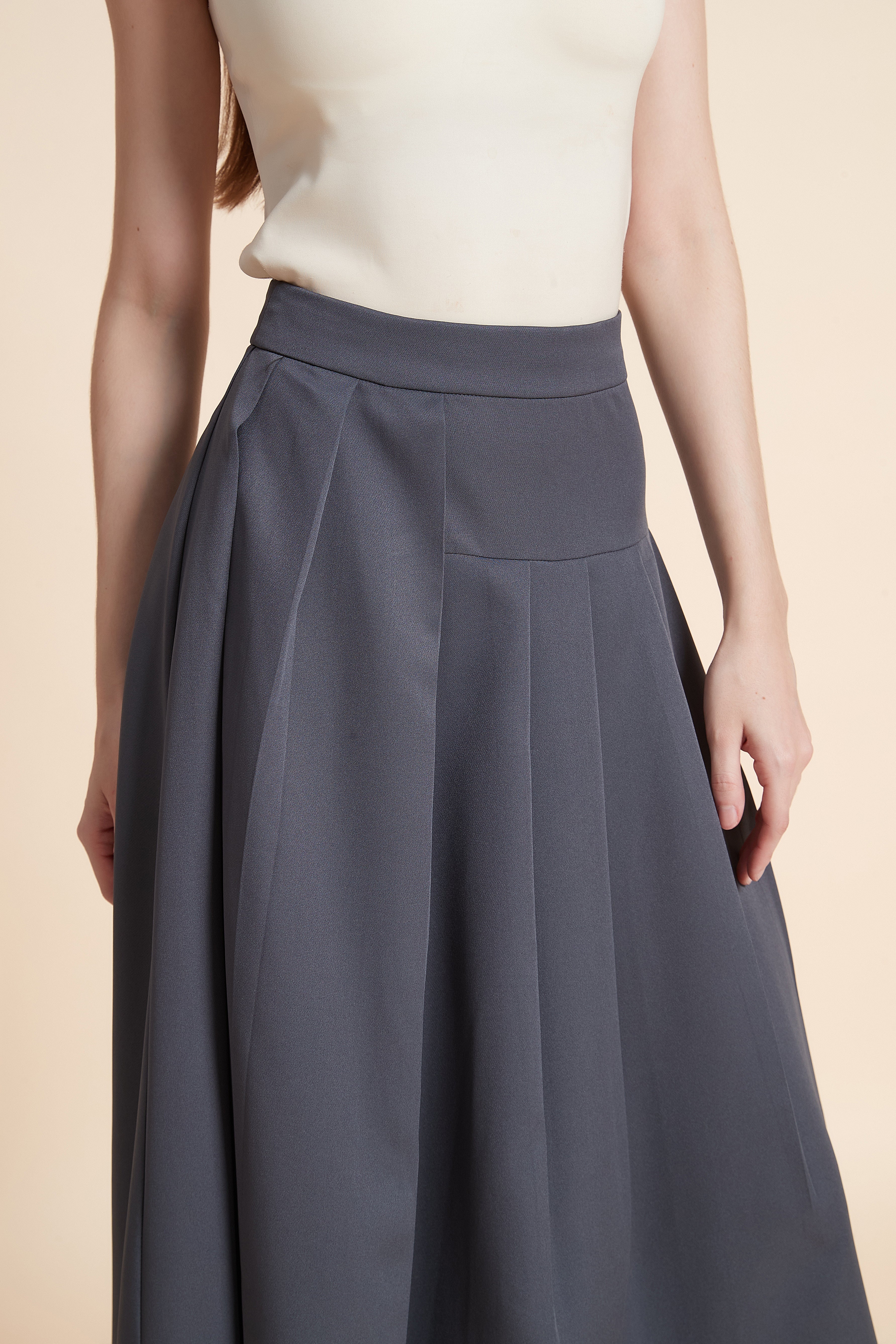 Pleated A-line midi skirt