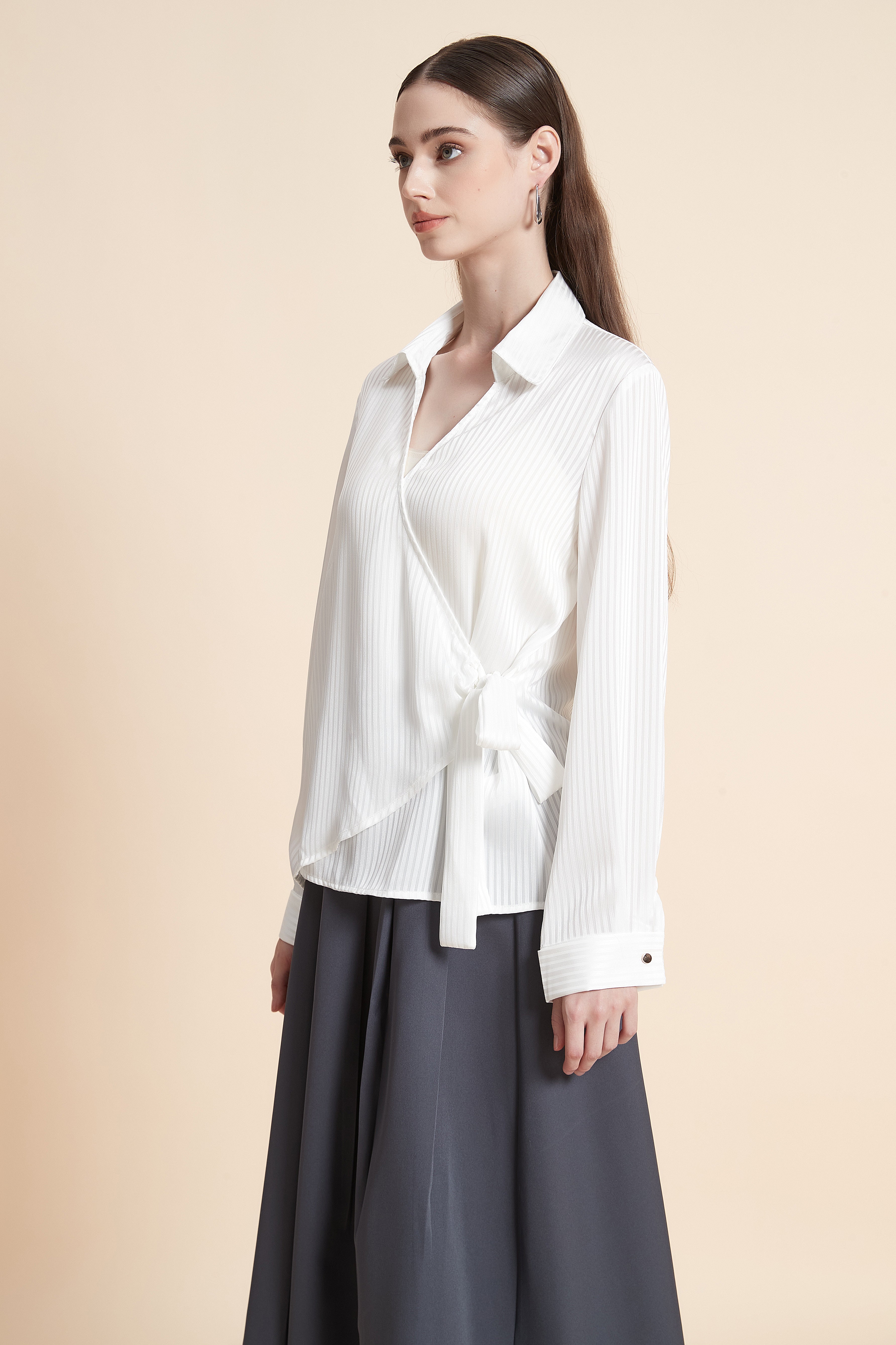 Long sleeve front-wrap top