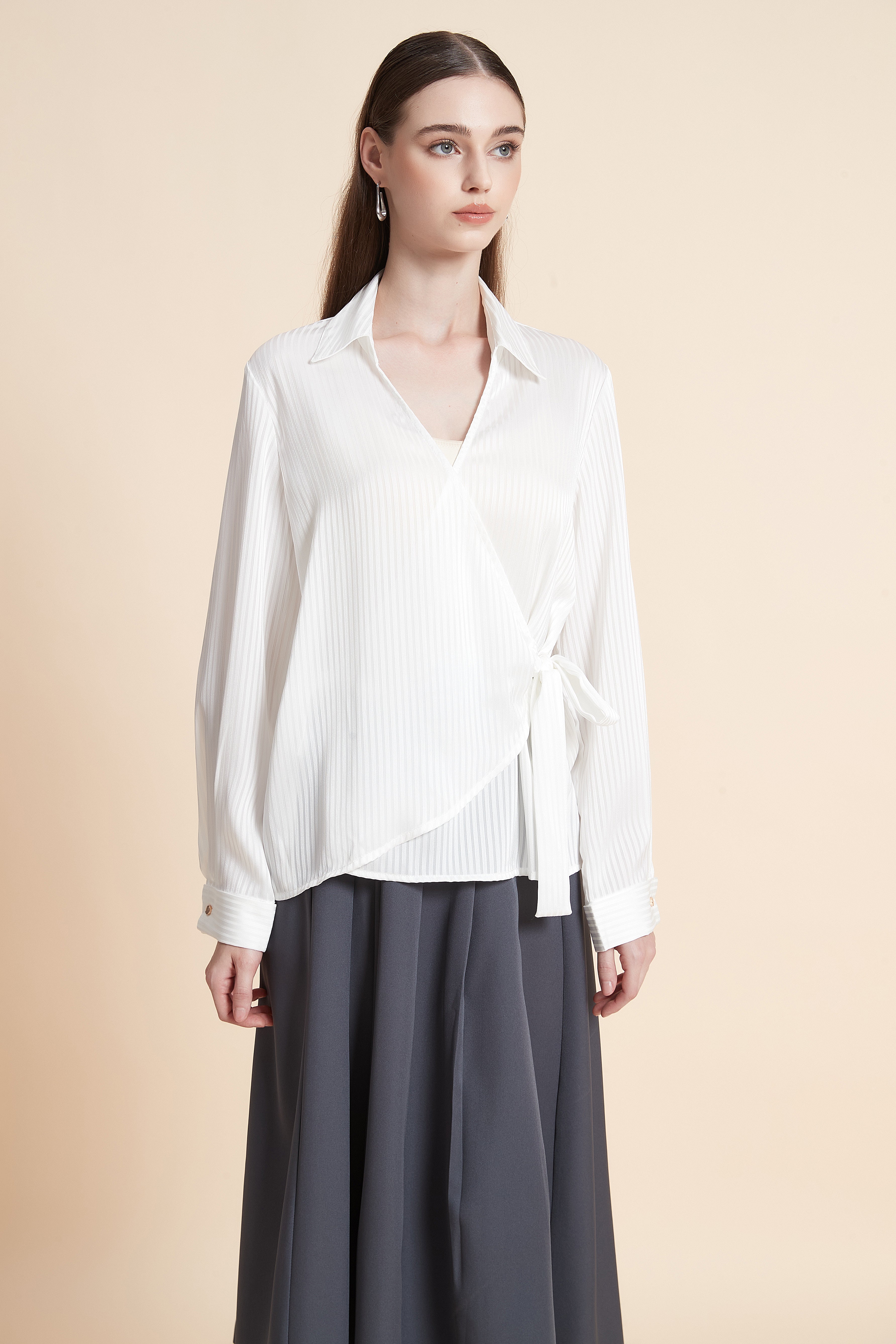 Long sleeve front-wrap top