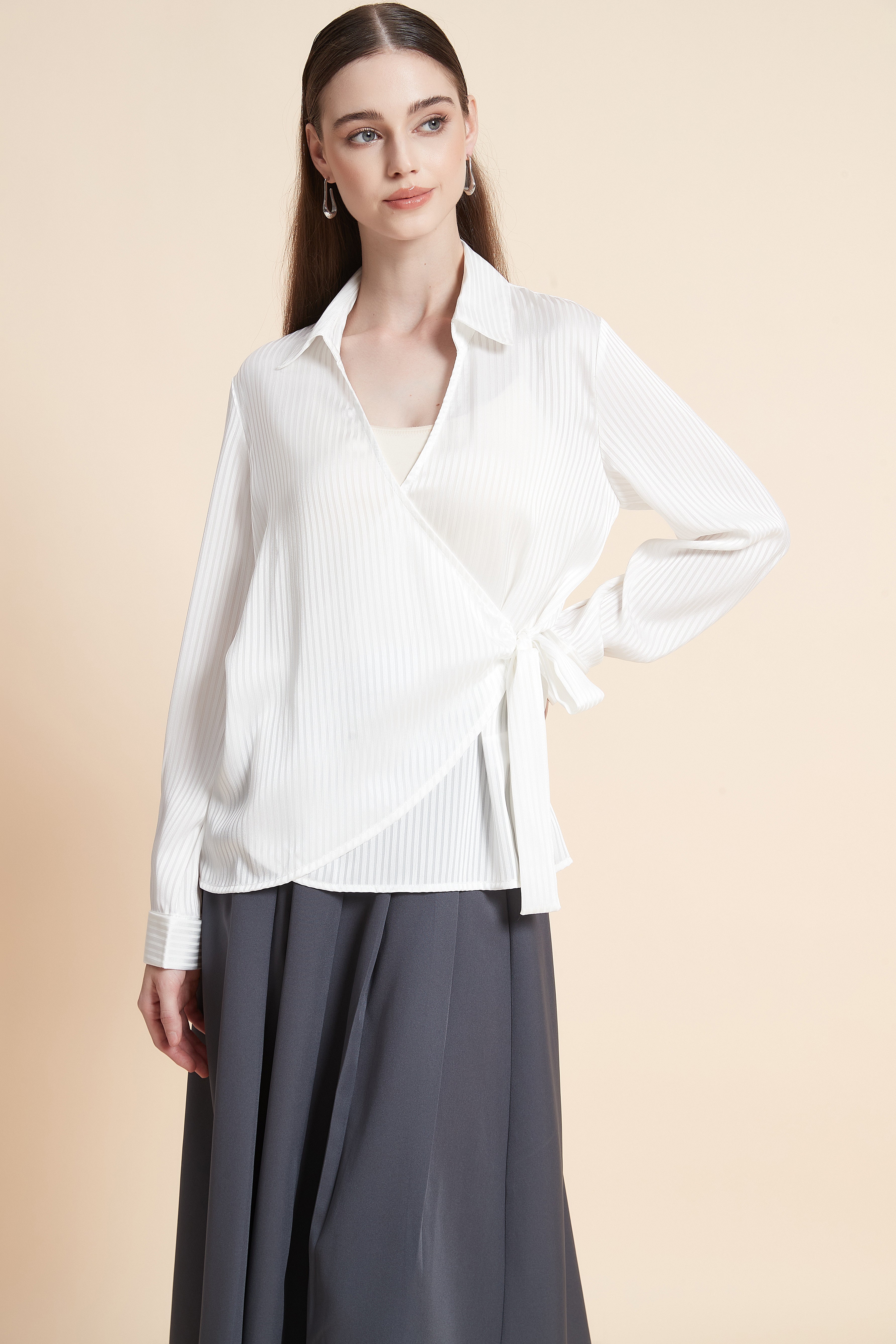 Long sleeve front-wrap top