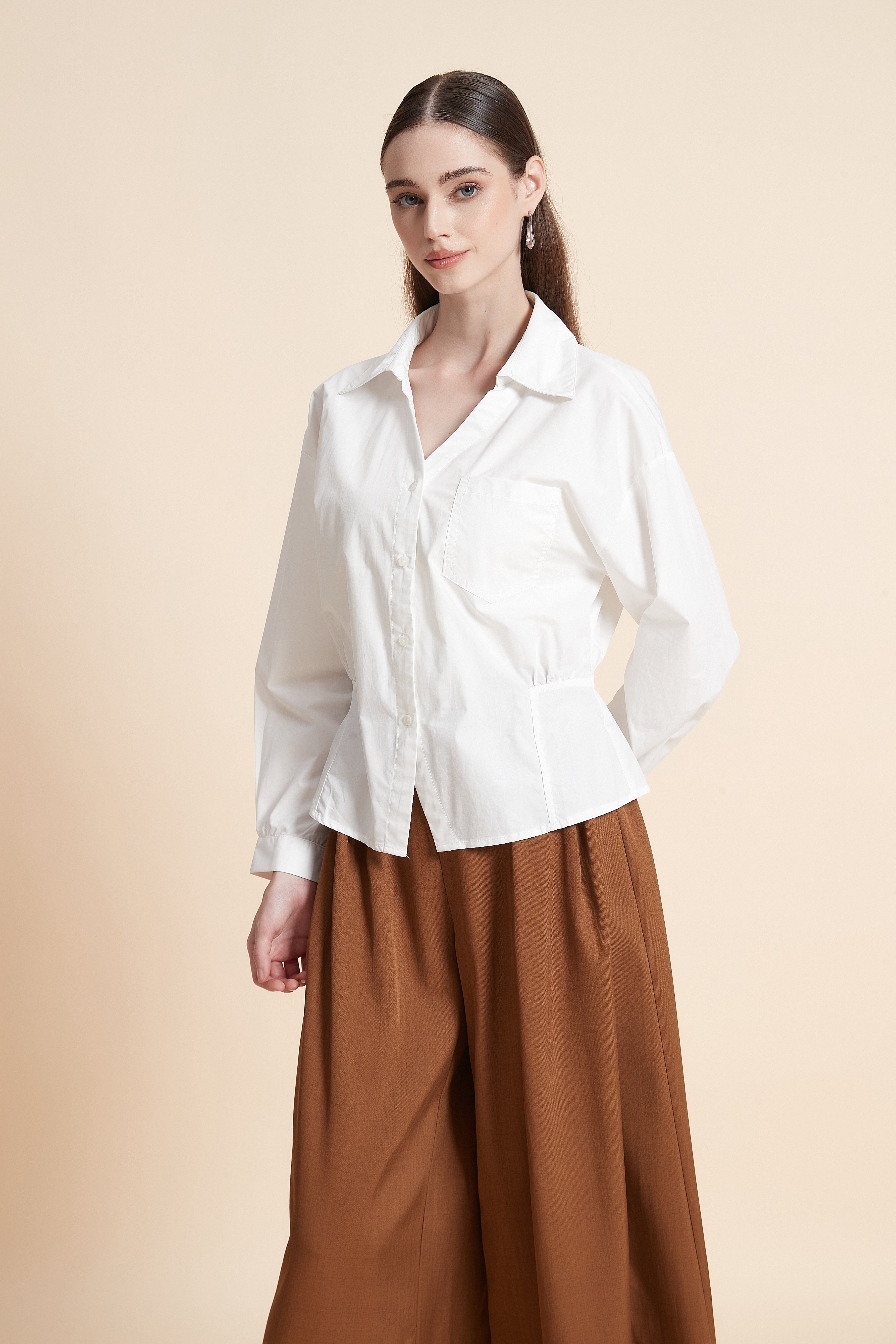 Button-up shirt with peplum hem