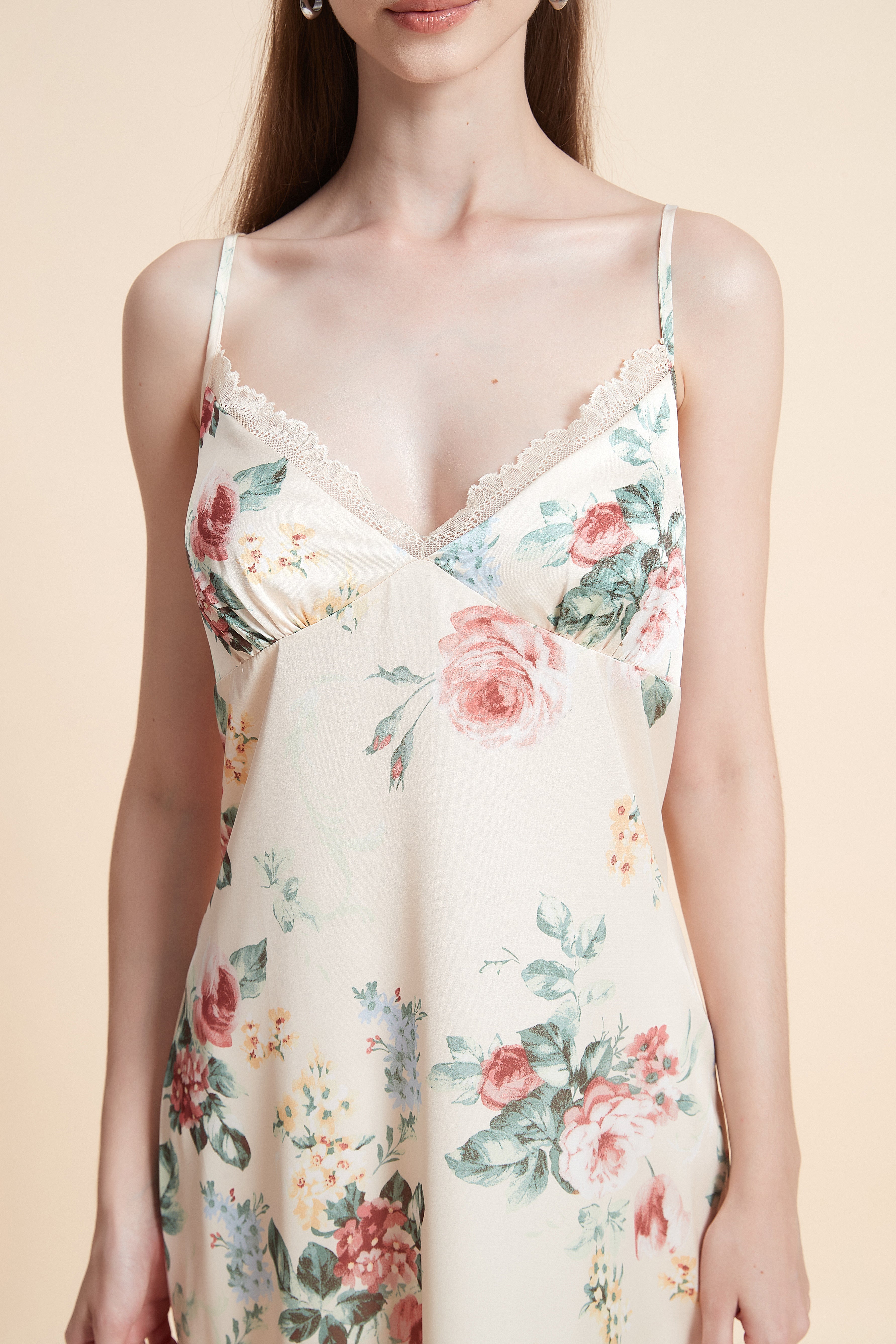 Floral satin nightgown with straps