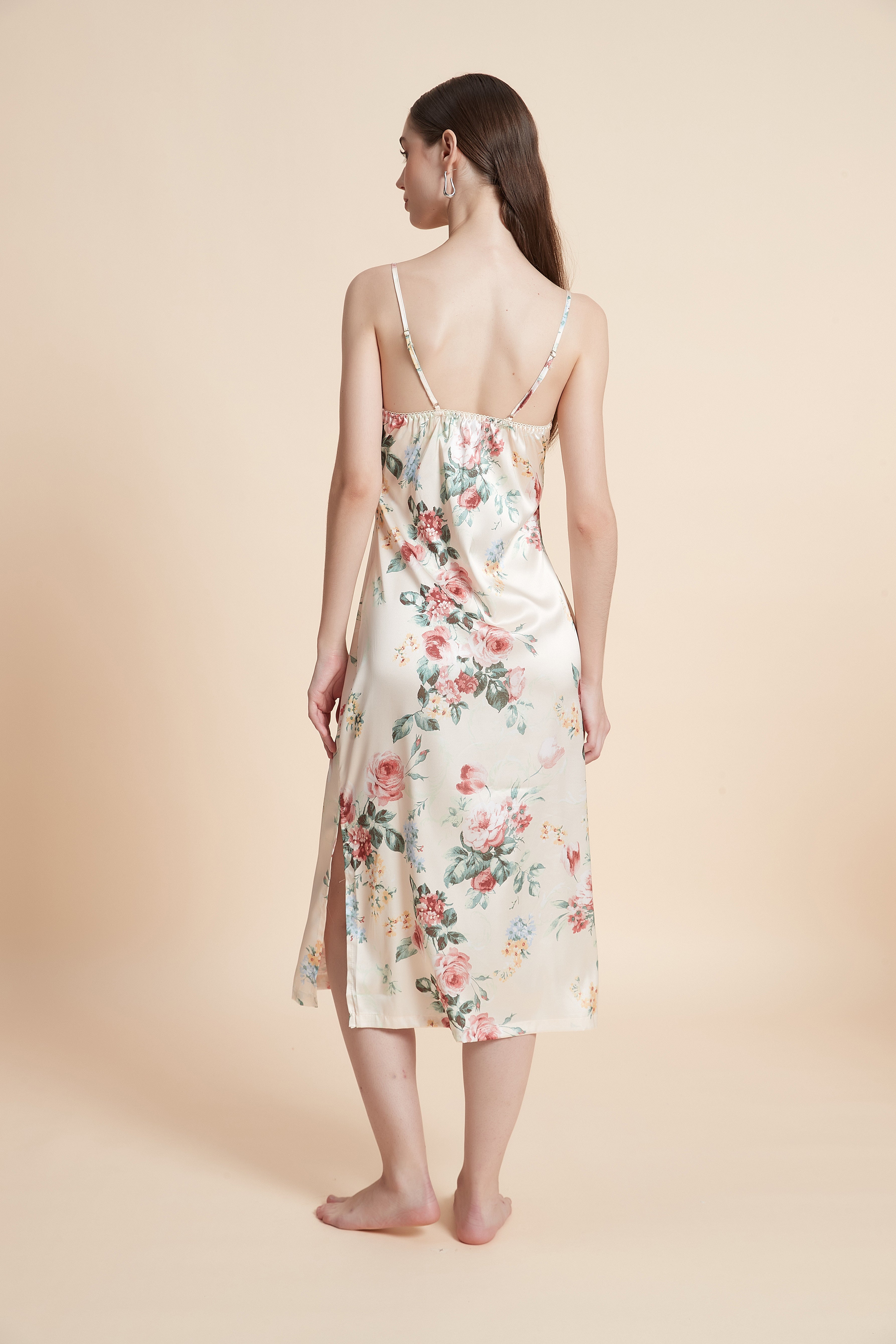 Floral satin nightgown with straps