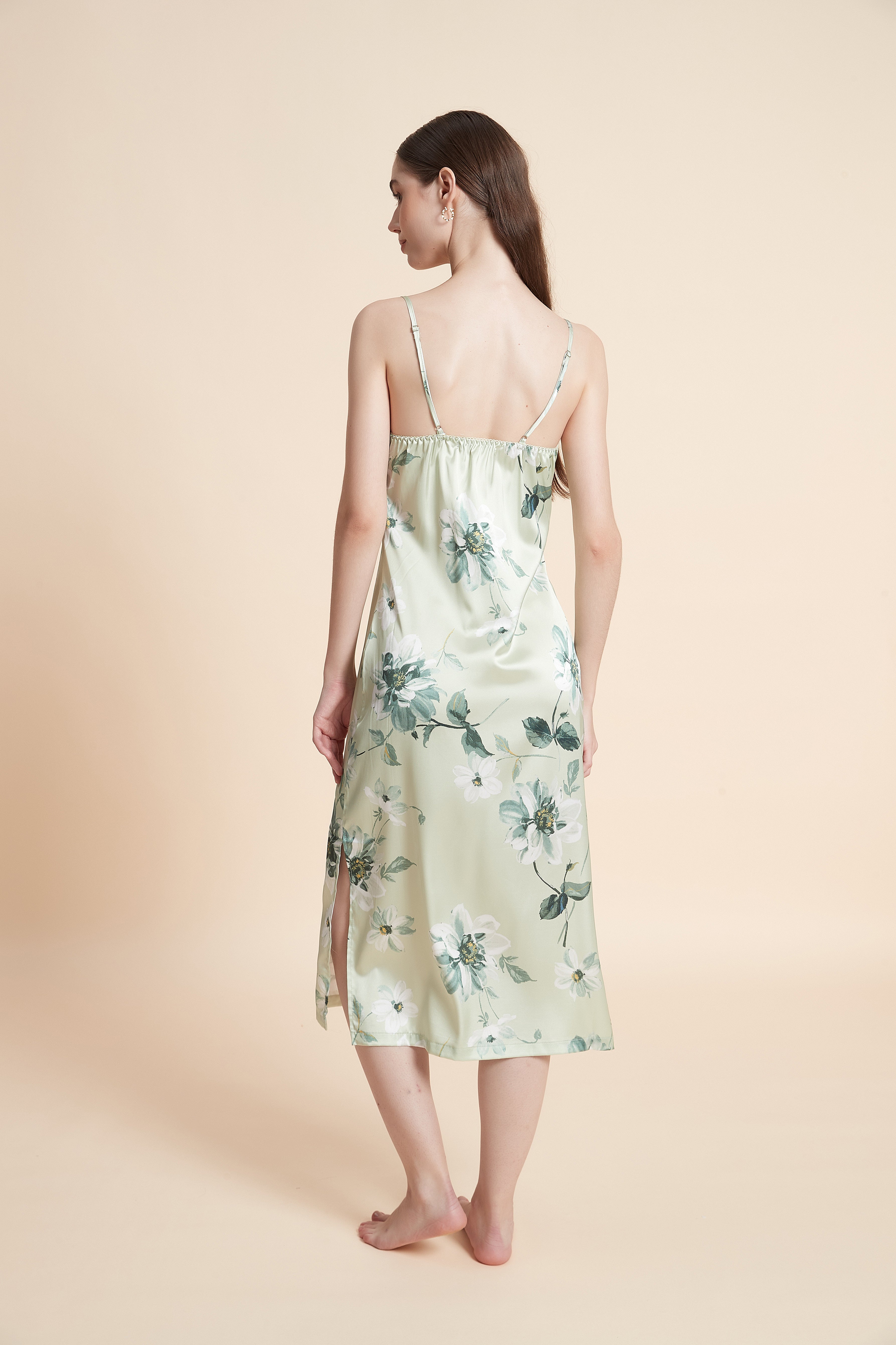 Floral satin nightgown with straps
