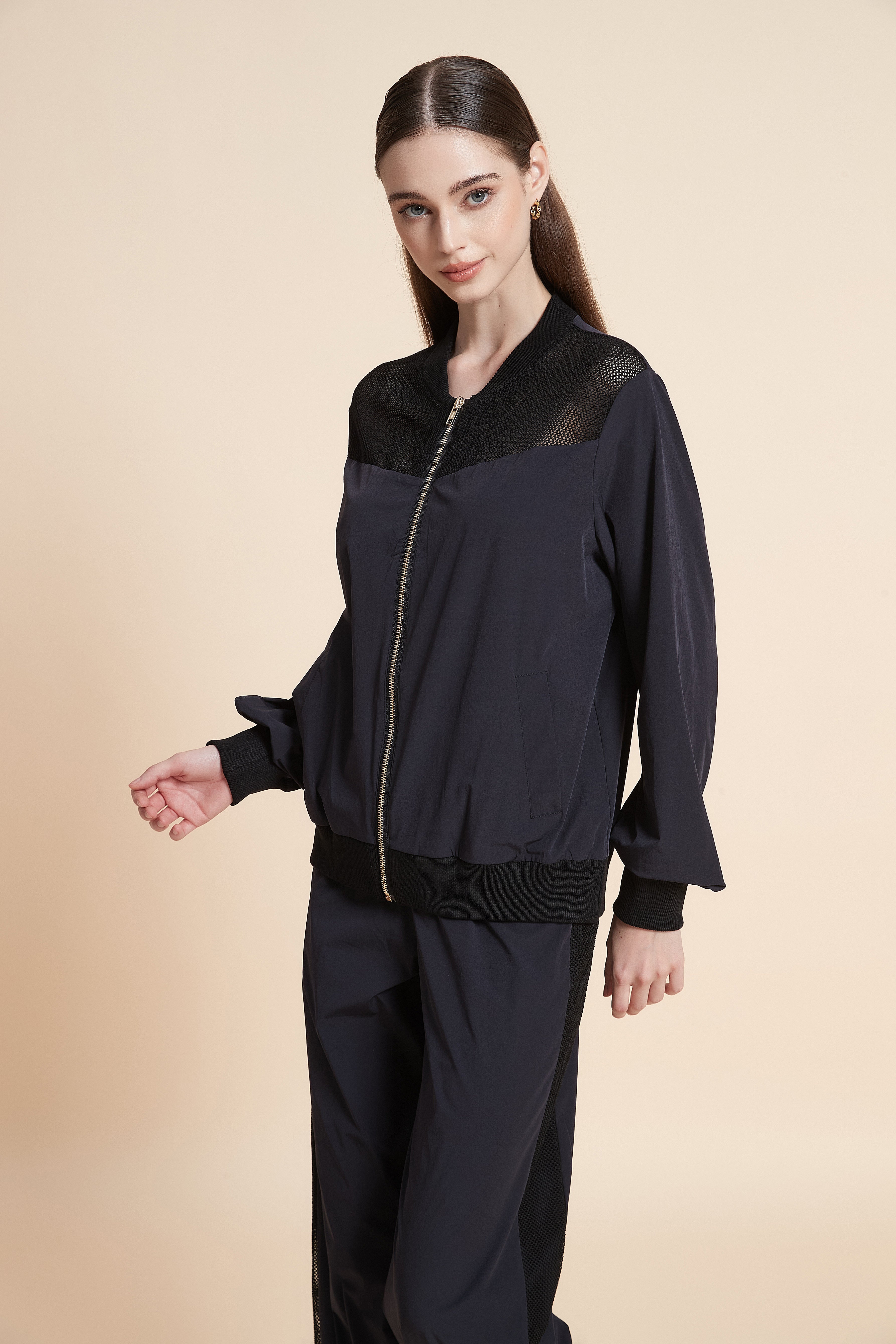 Front-zip hooded sweatshirt
