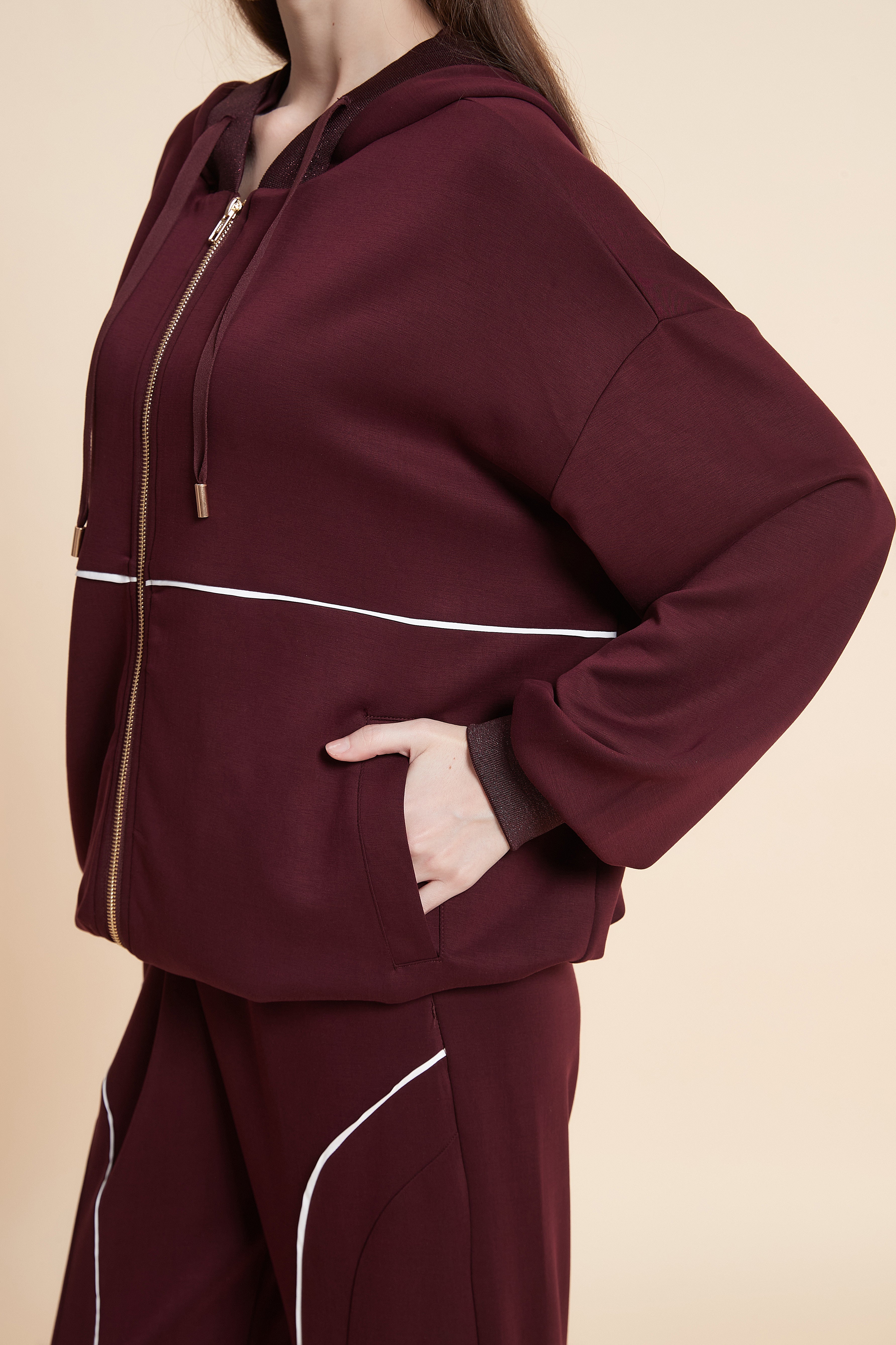 Front-zip hooded sweatshirt
