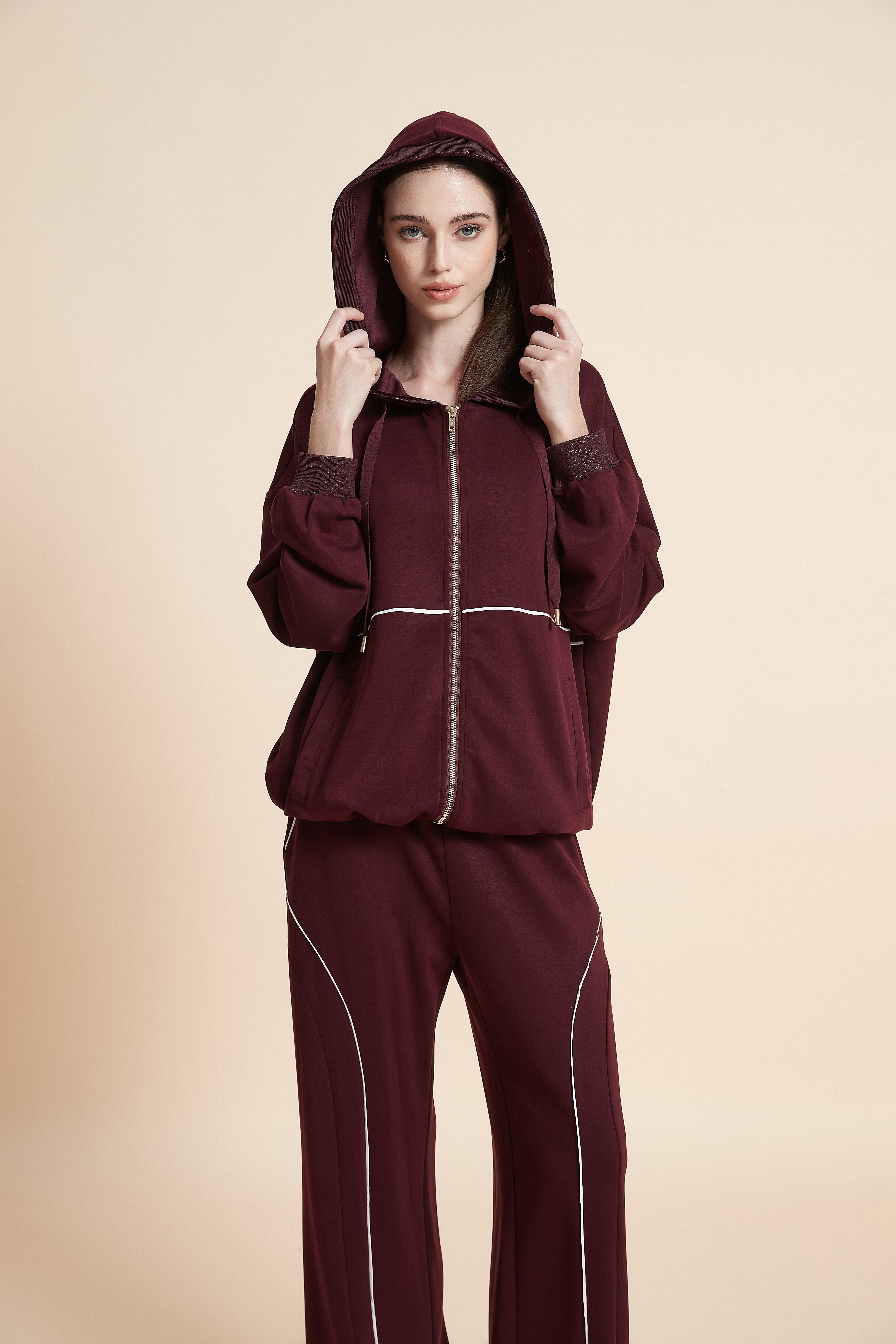 Front-zip hooded sweatshirt