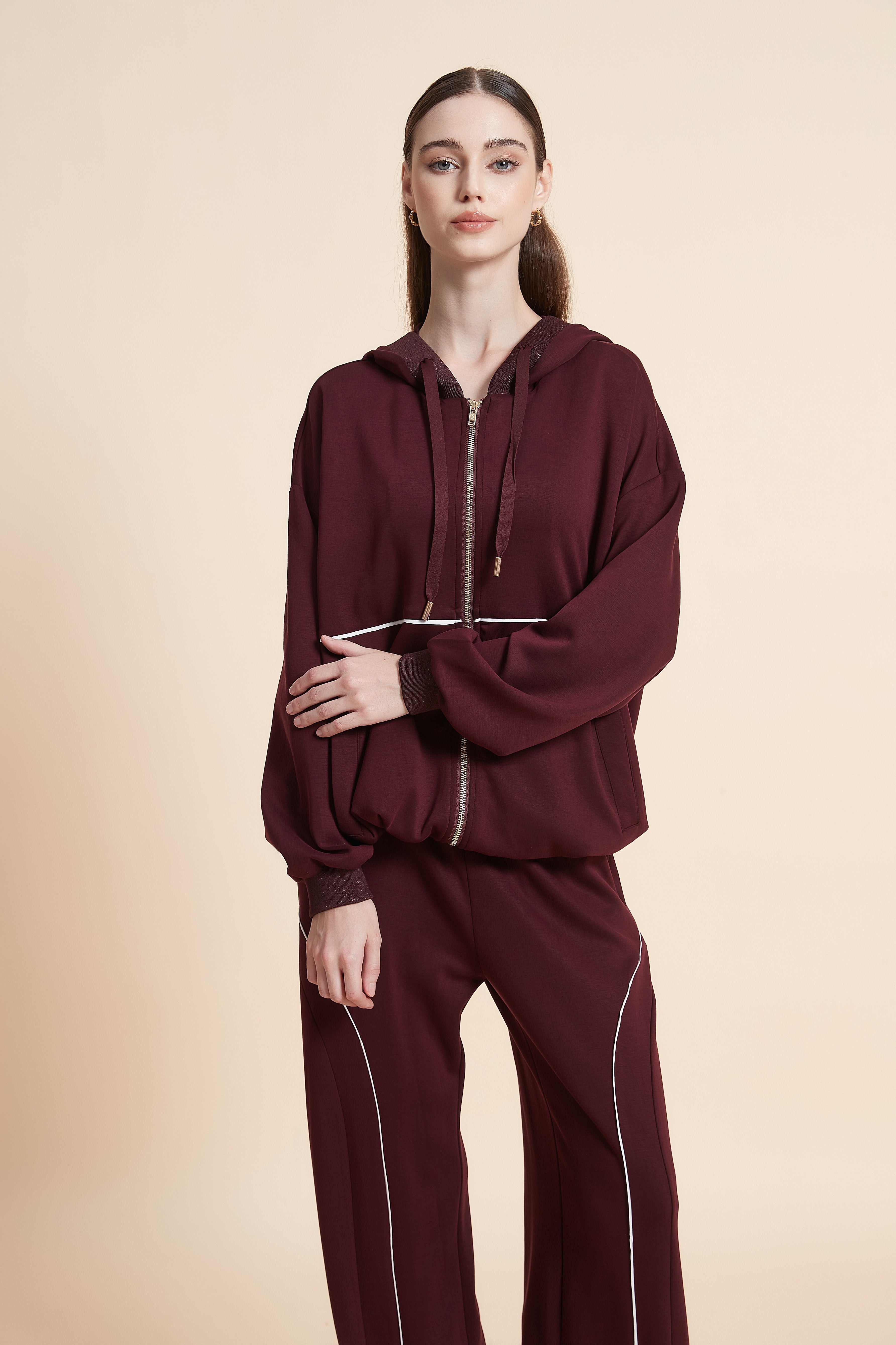 Front-zip hooded sweatshirt