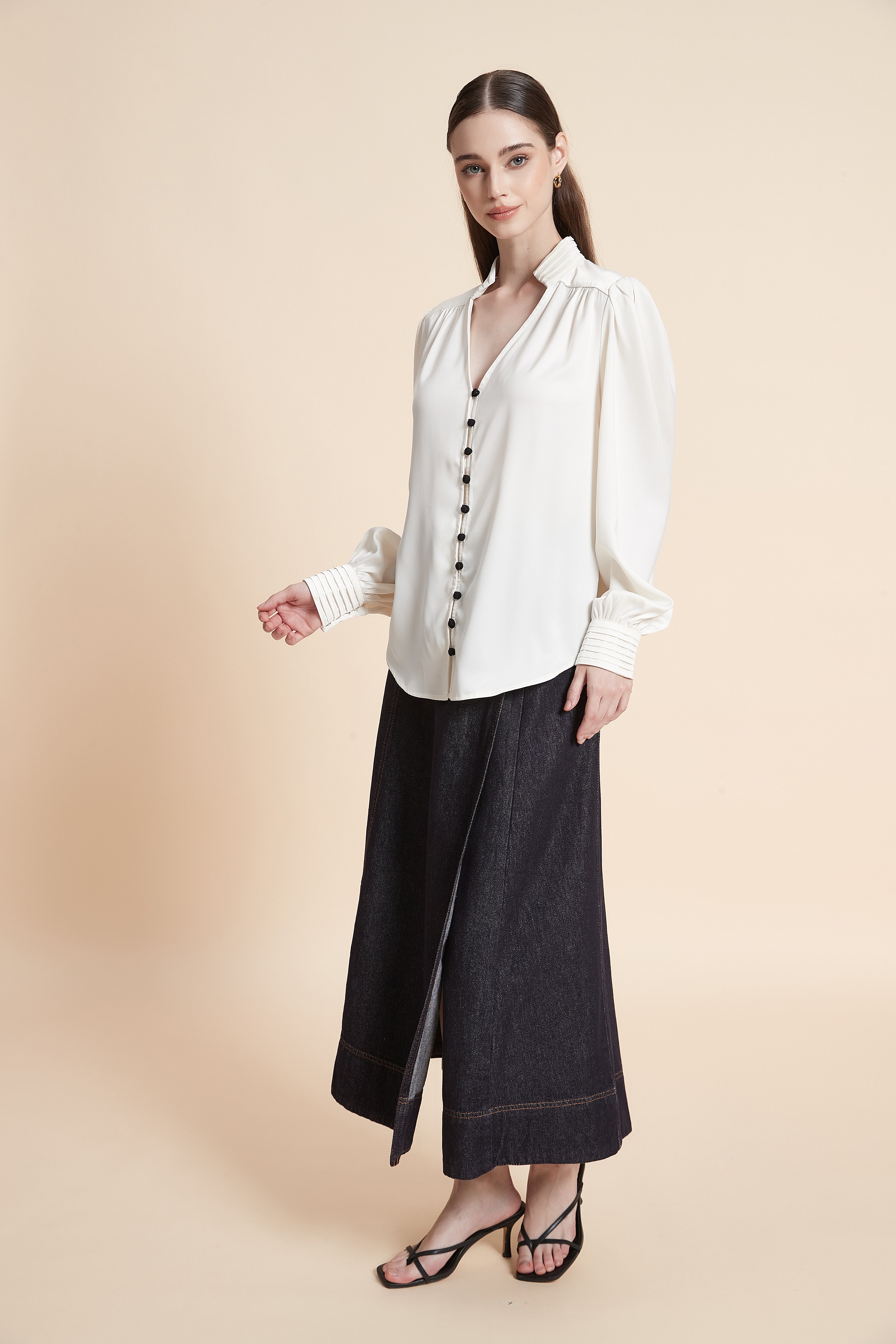Long sleeve button-front blouse