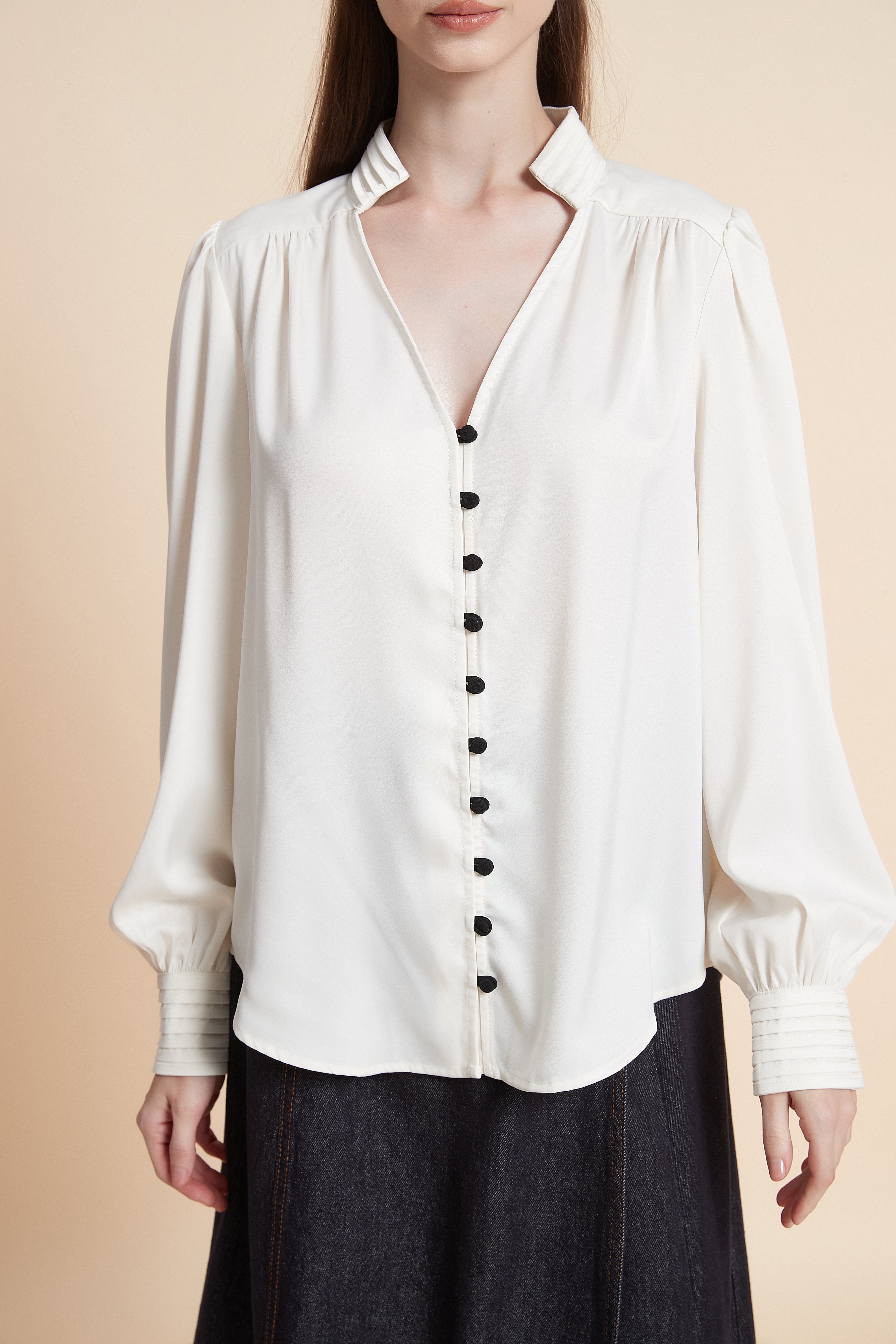 Long sleeve button-front blouse