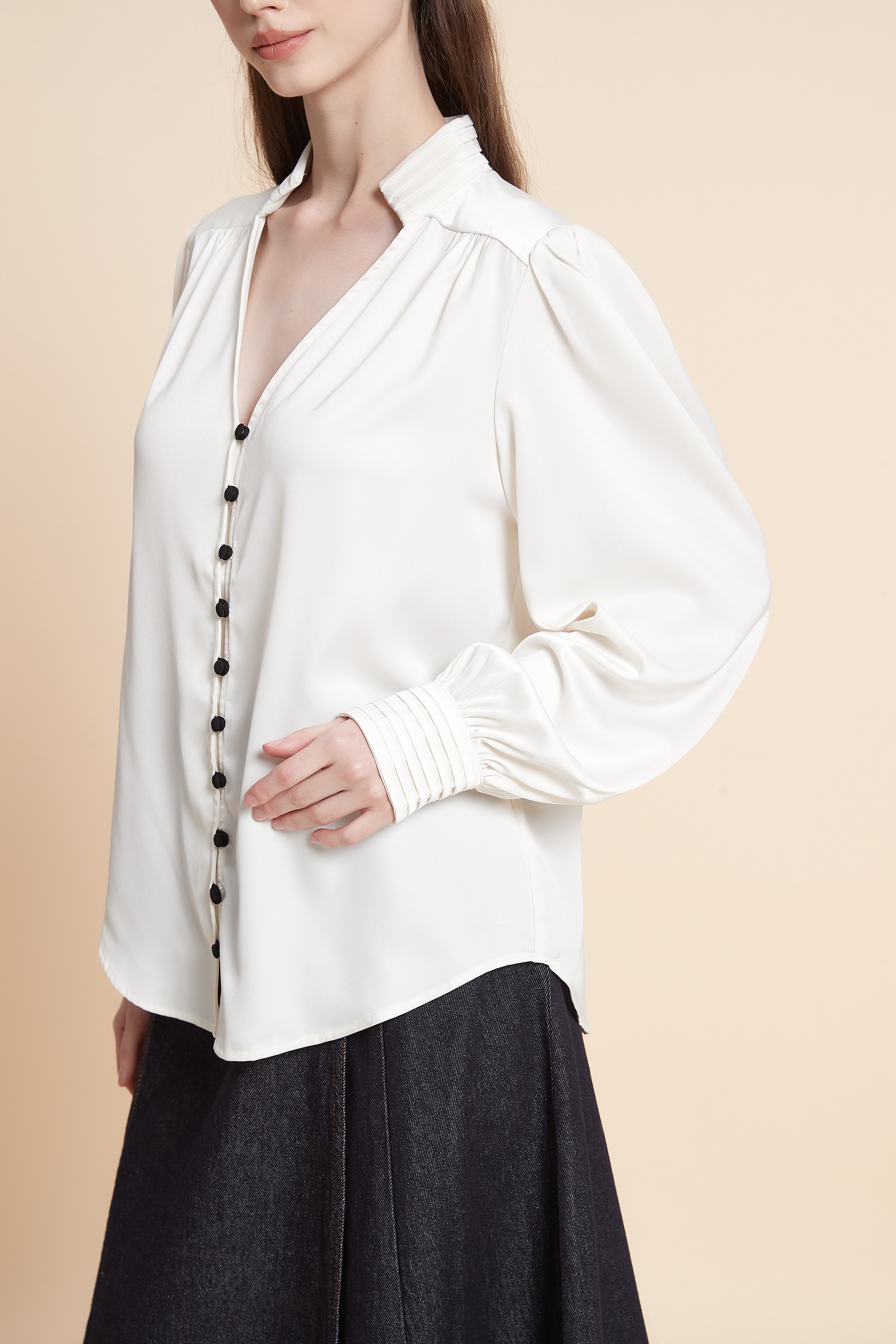 Long sleeve button-front blouse