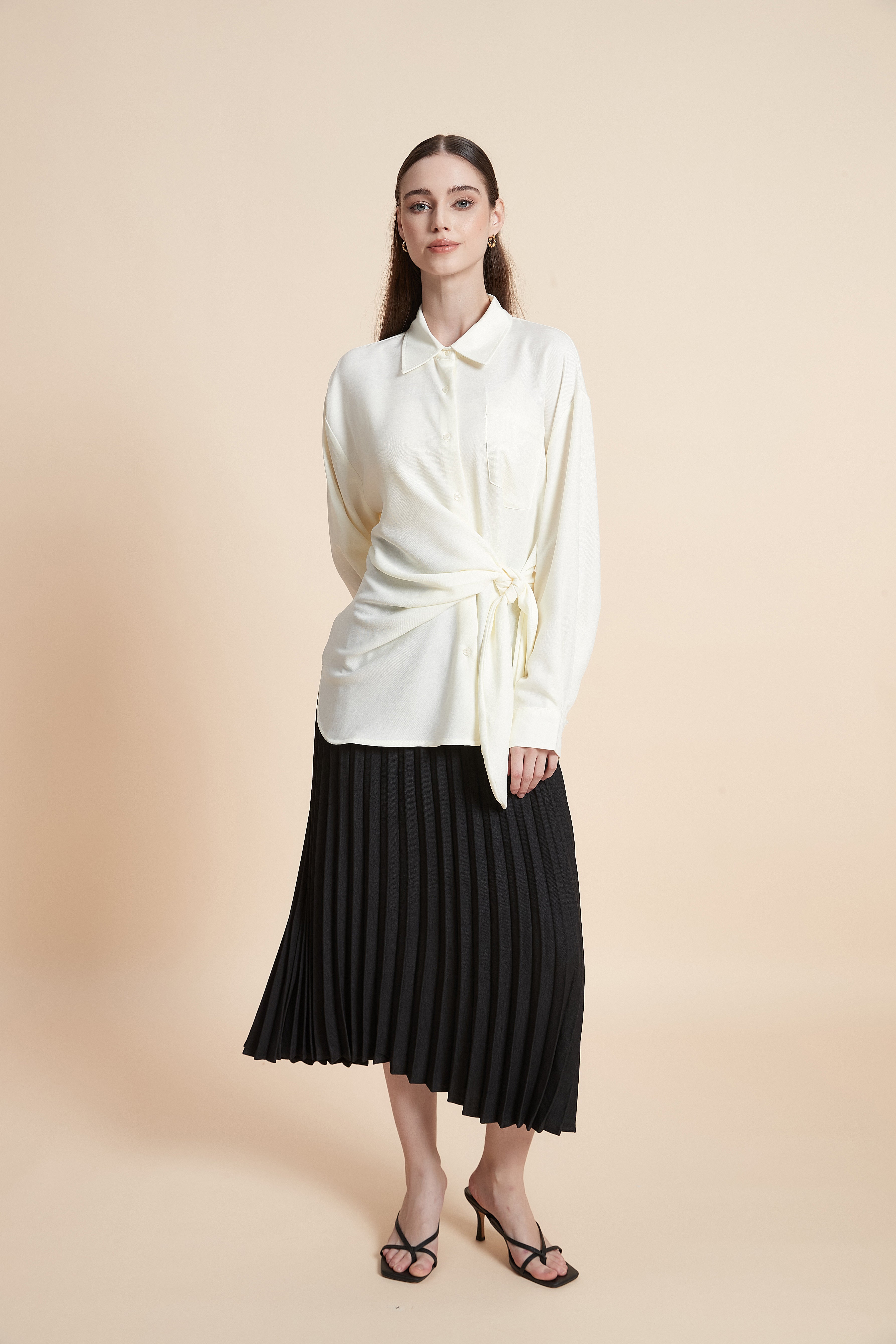 Button-up shirt with wrap waist