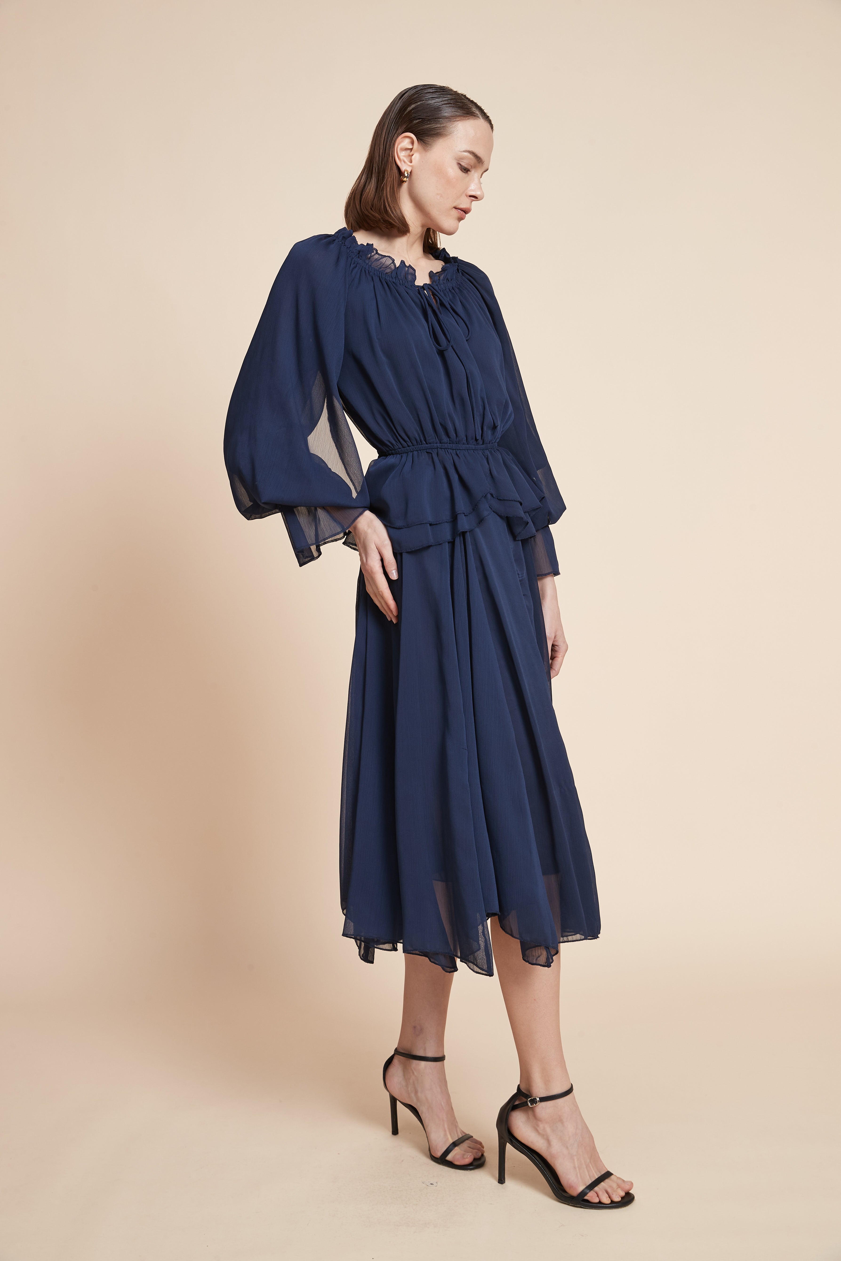 Long-Sleeved Plain Blouse