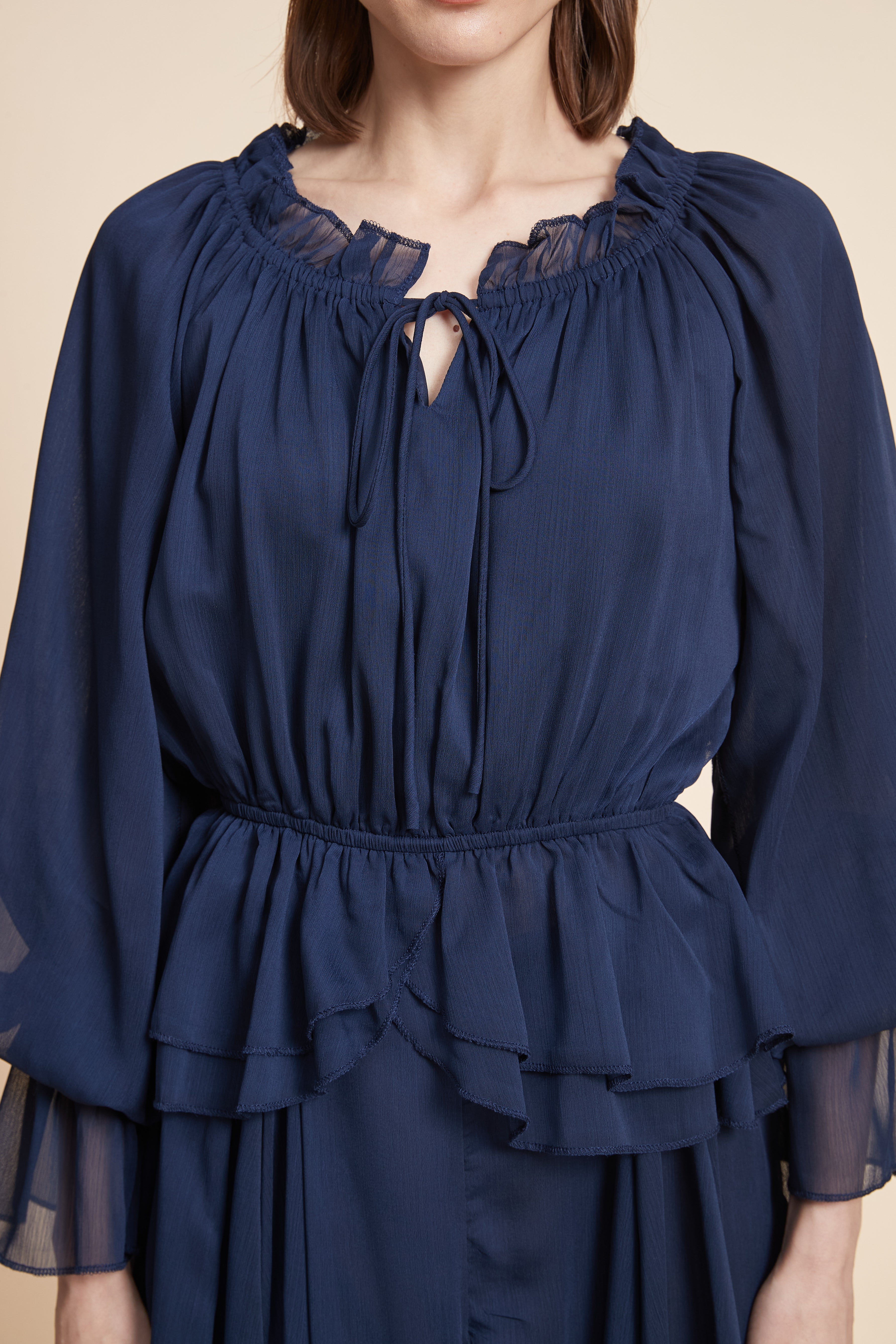 Long-Sleeved Plain Blouse