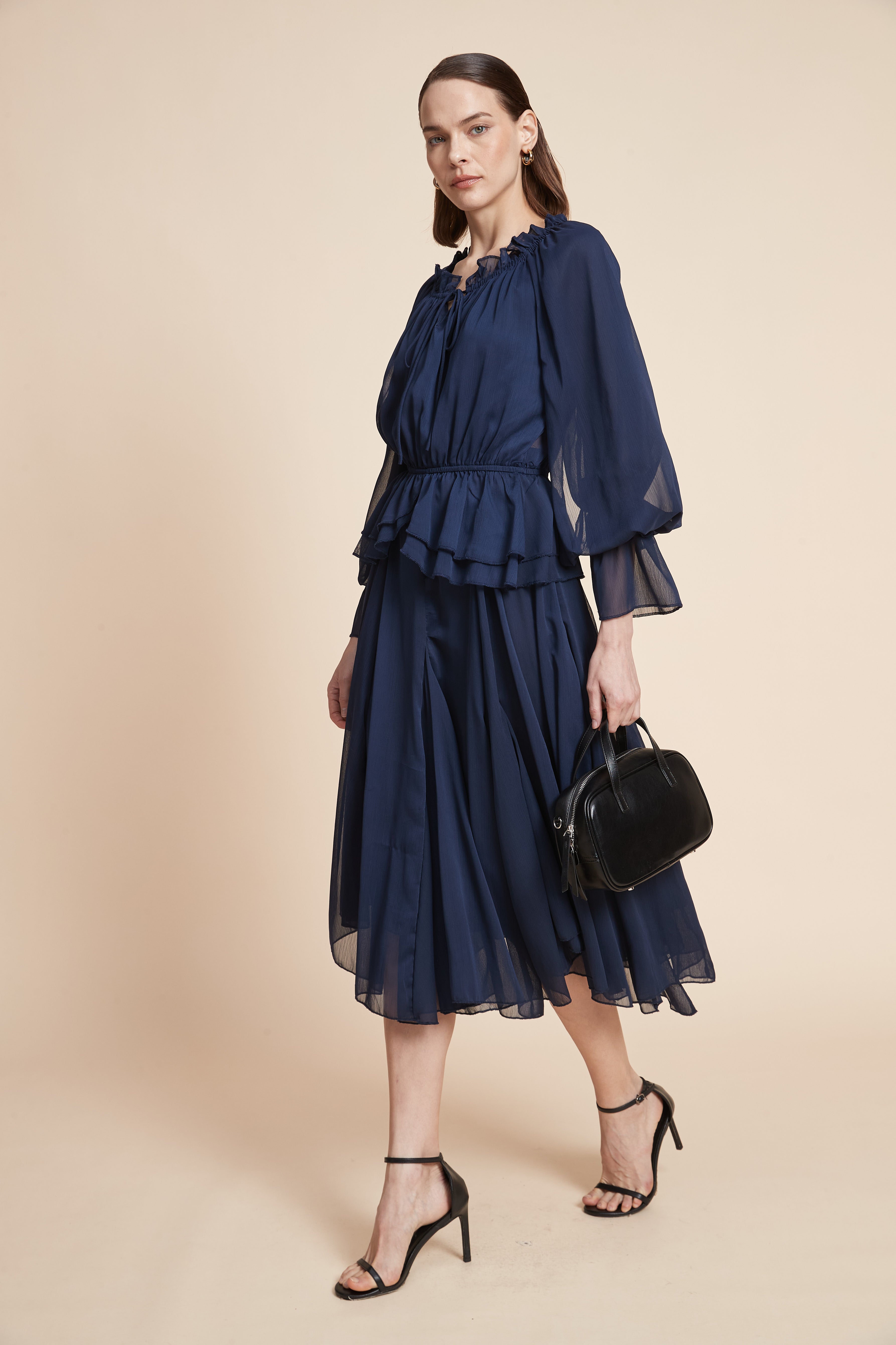 Long-Sleeved Plain Blouse