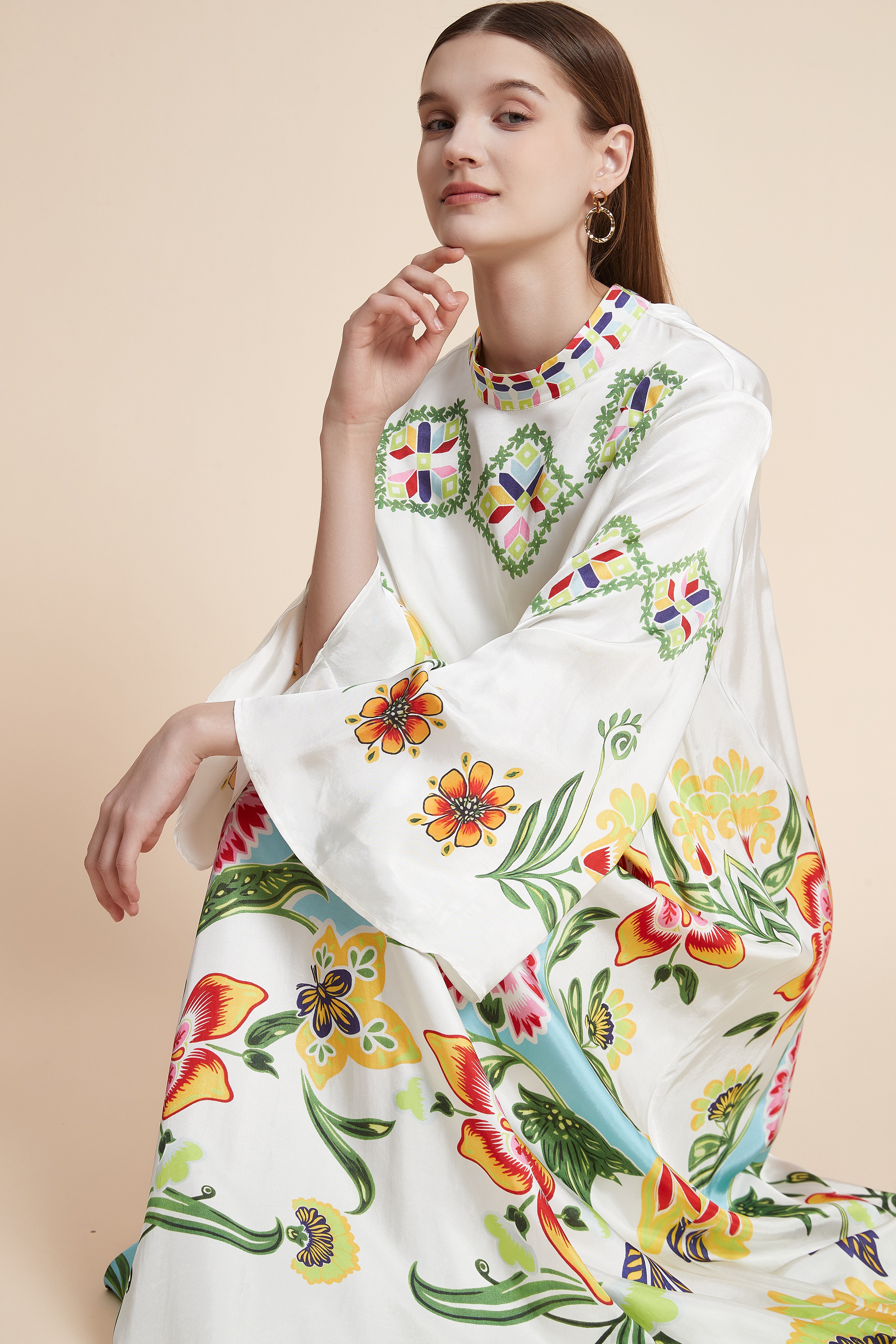 Garden Mosaic Tie-Back Kaftan