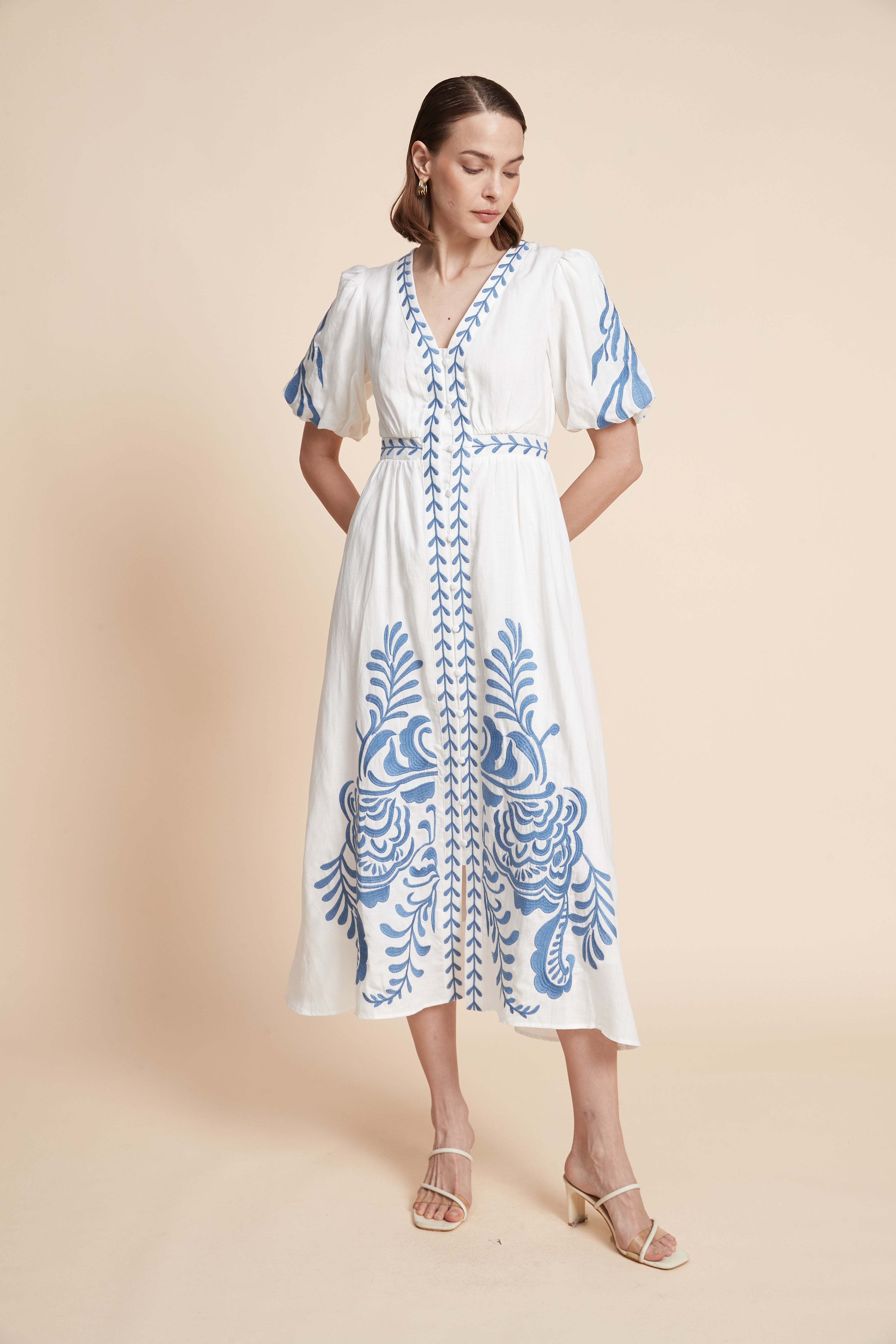 Print Midi Dress With Short Sleeves