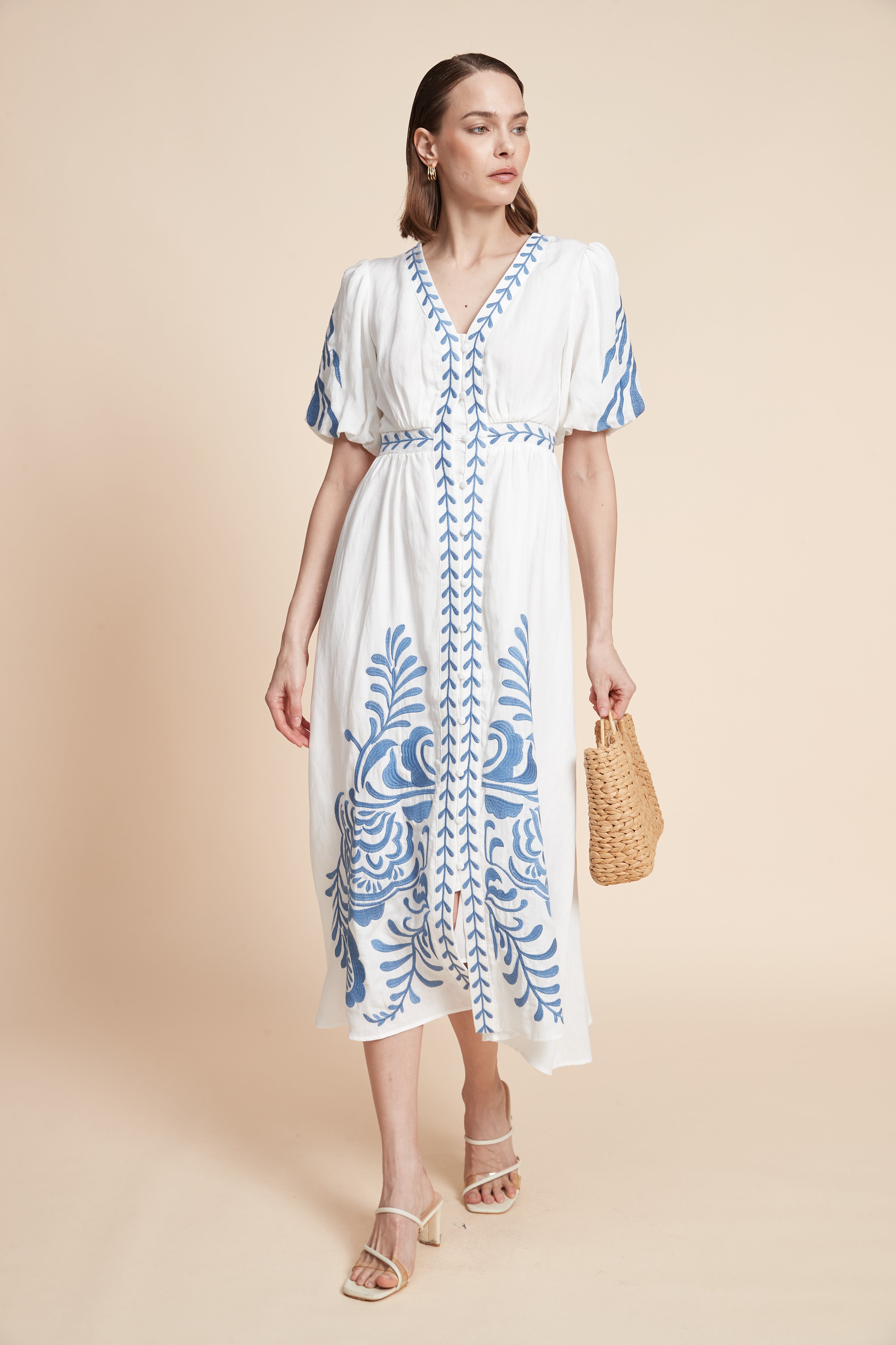 Print Midi Dress With Short Sleeves