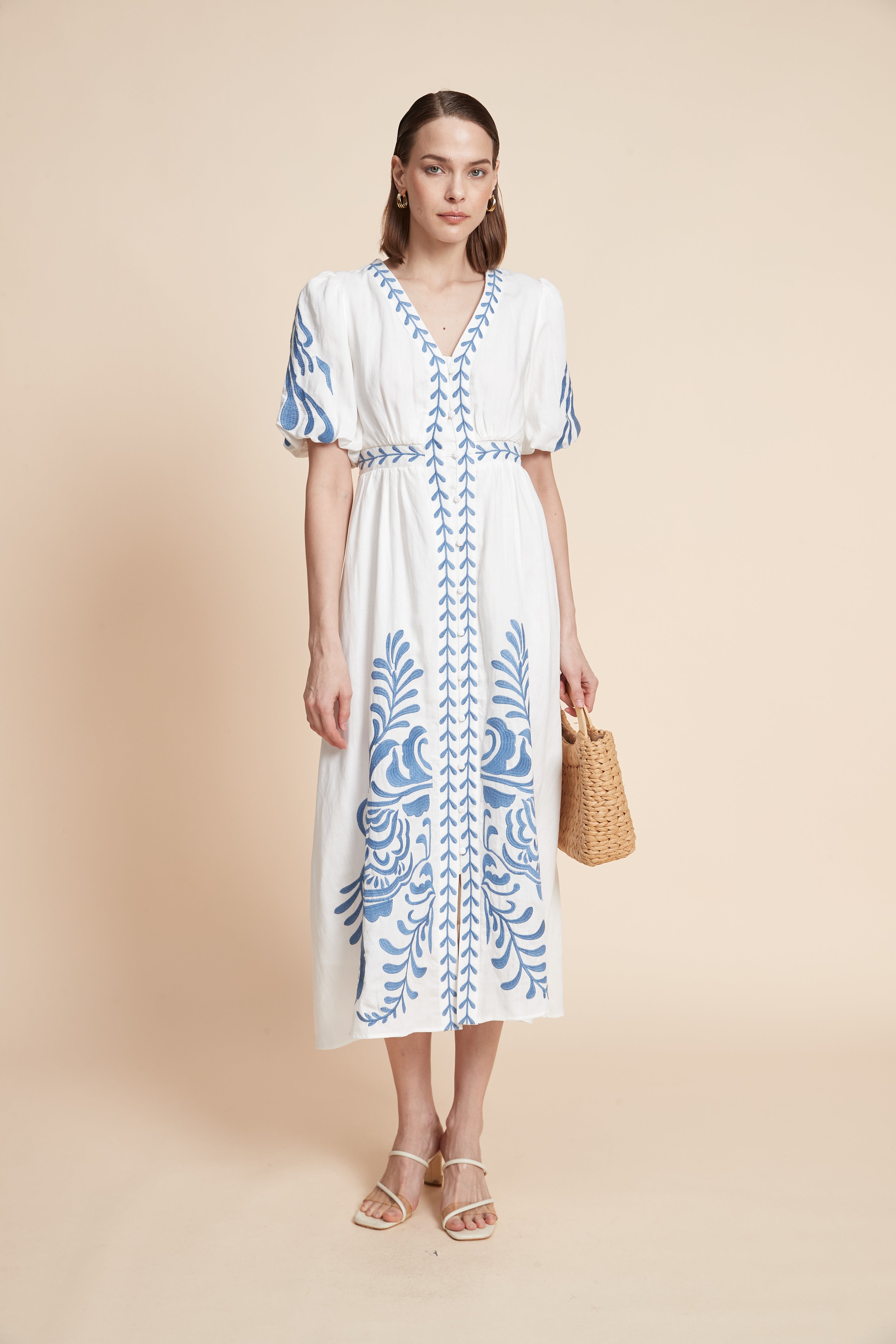 Print Midi Dress With Short Sleeves