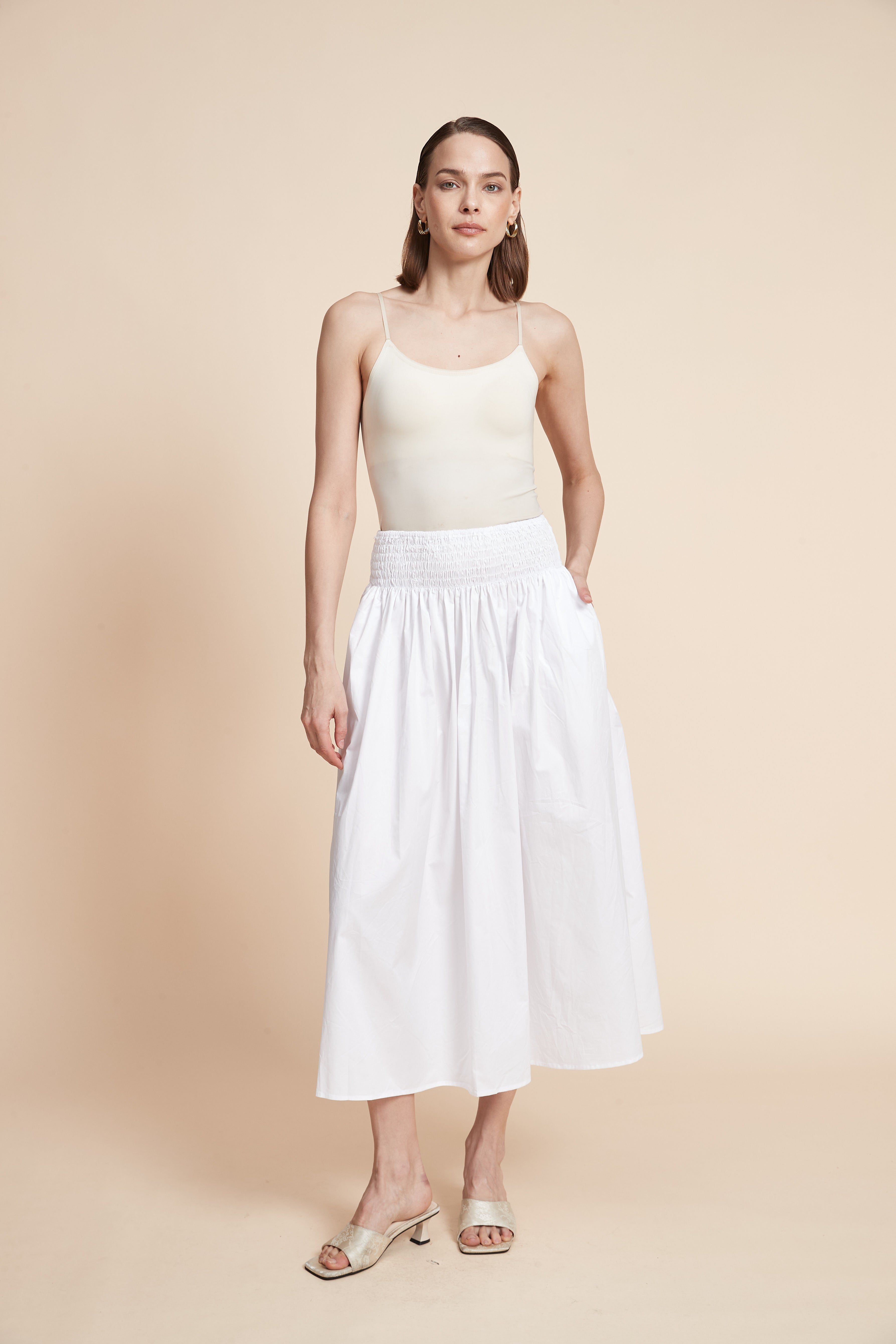 Pleated Plain Midi Skirt