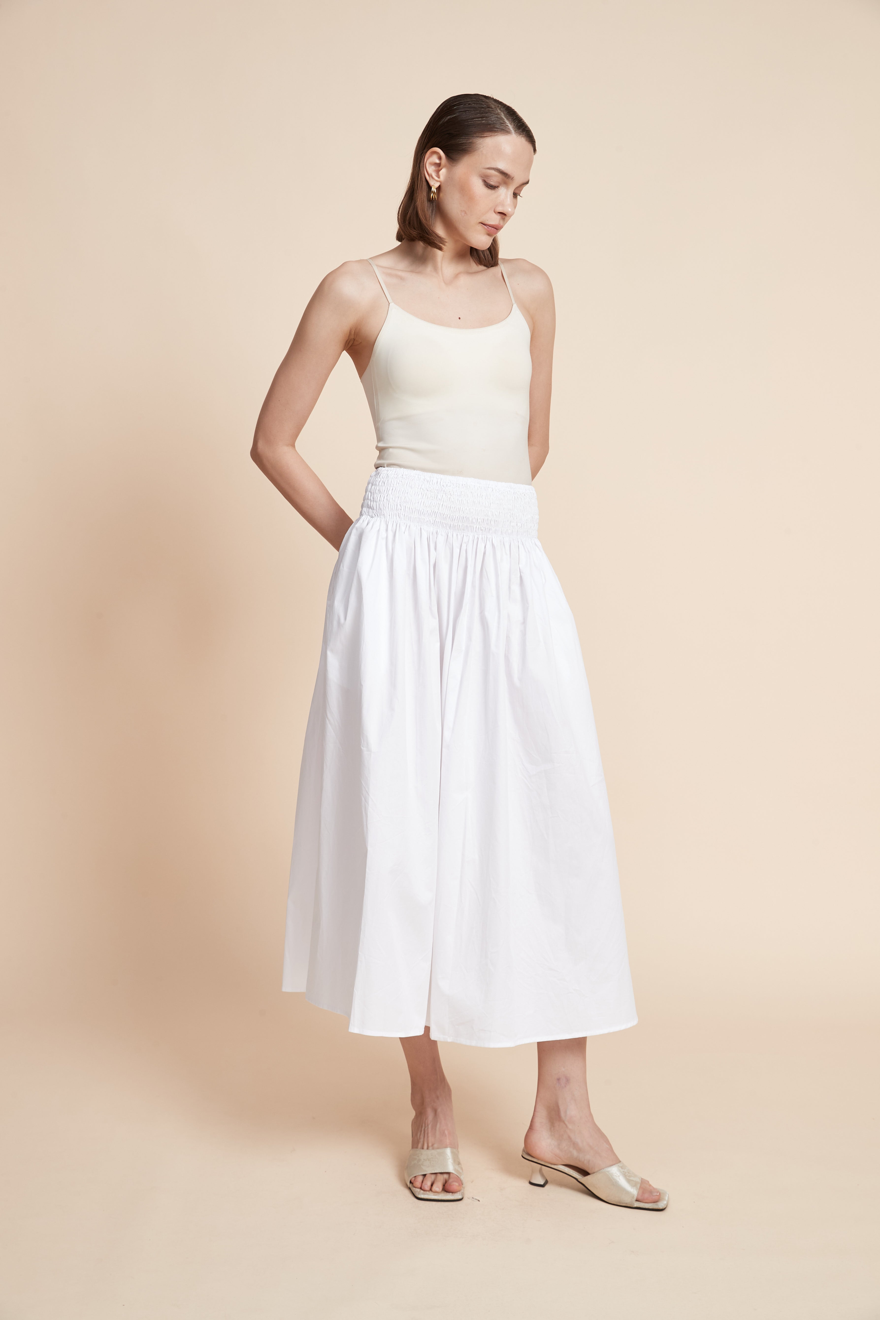 Pleated Plain Midi Skirt
