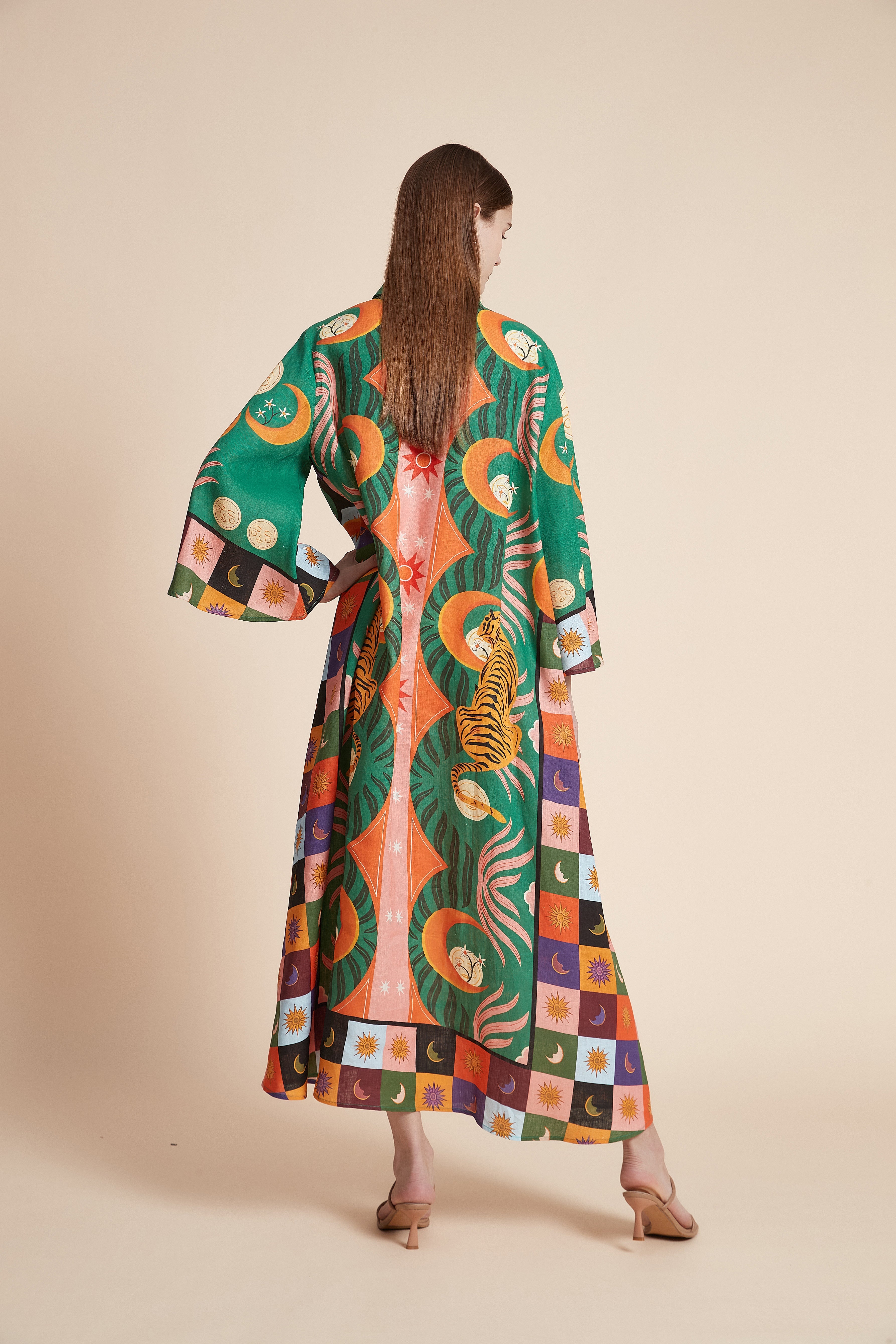 فستان ماكسي لينين بنقشة النمر السماوية