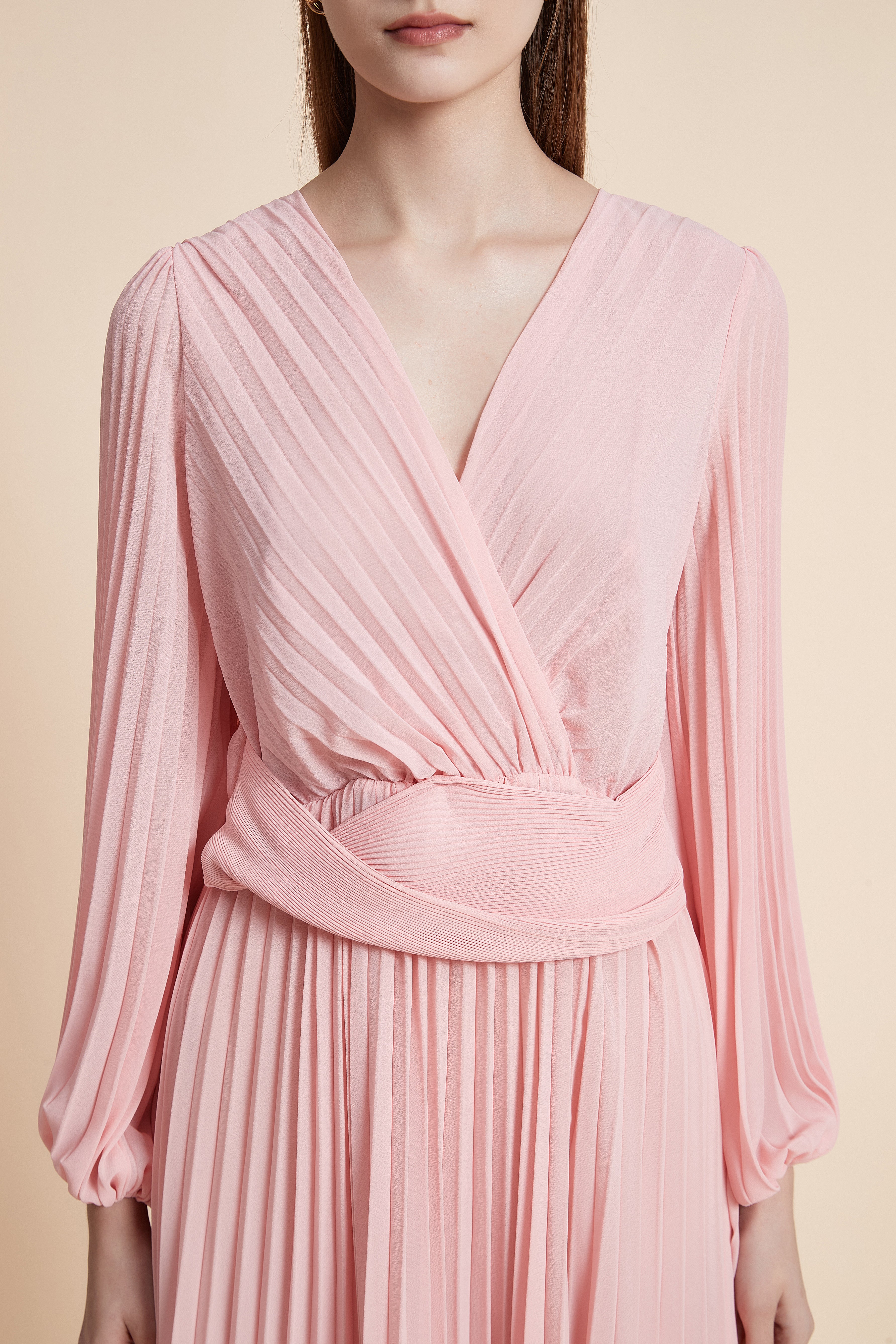 Long Sleeve Pleated Midi Dress