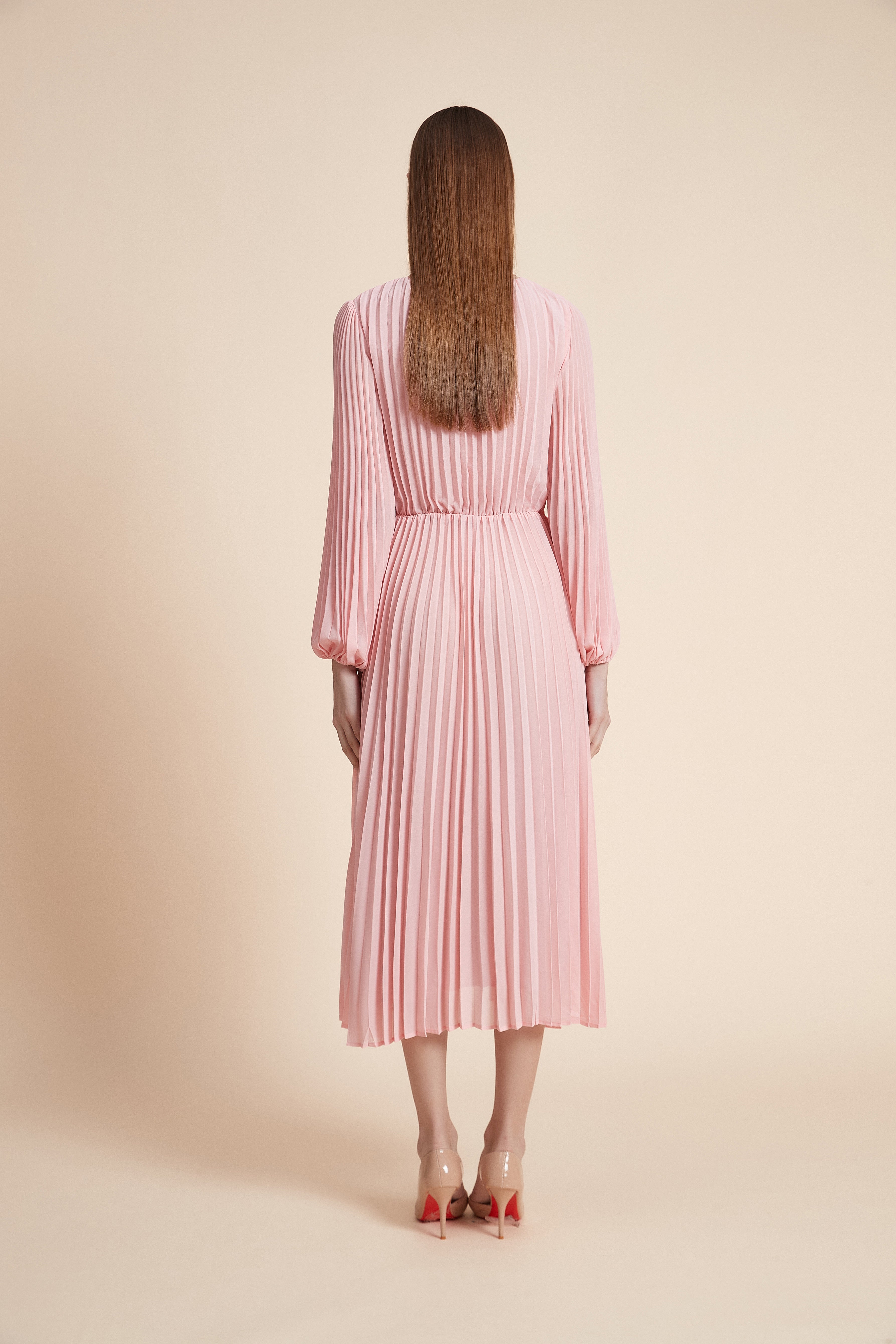 Long Sleeve Pleated Midi Dress
