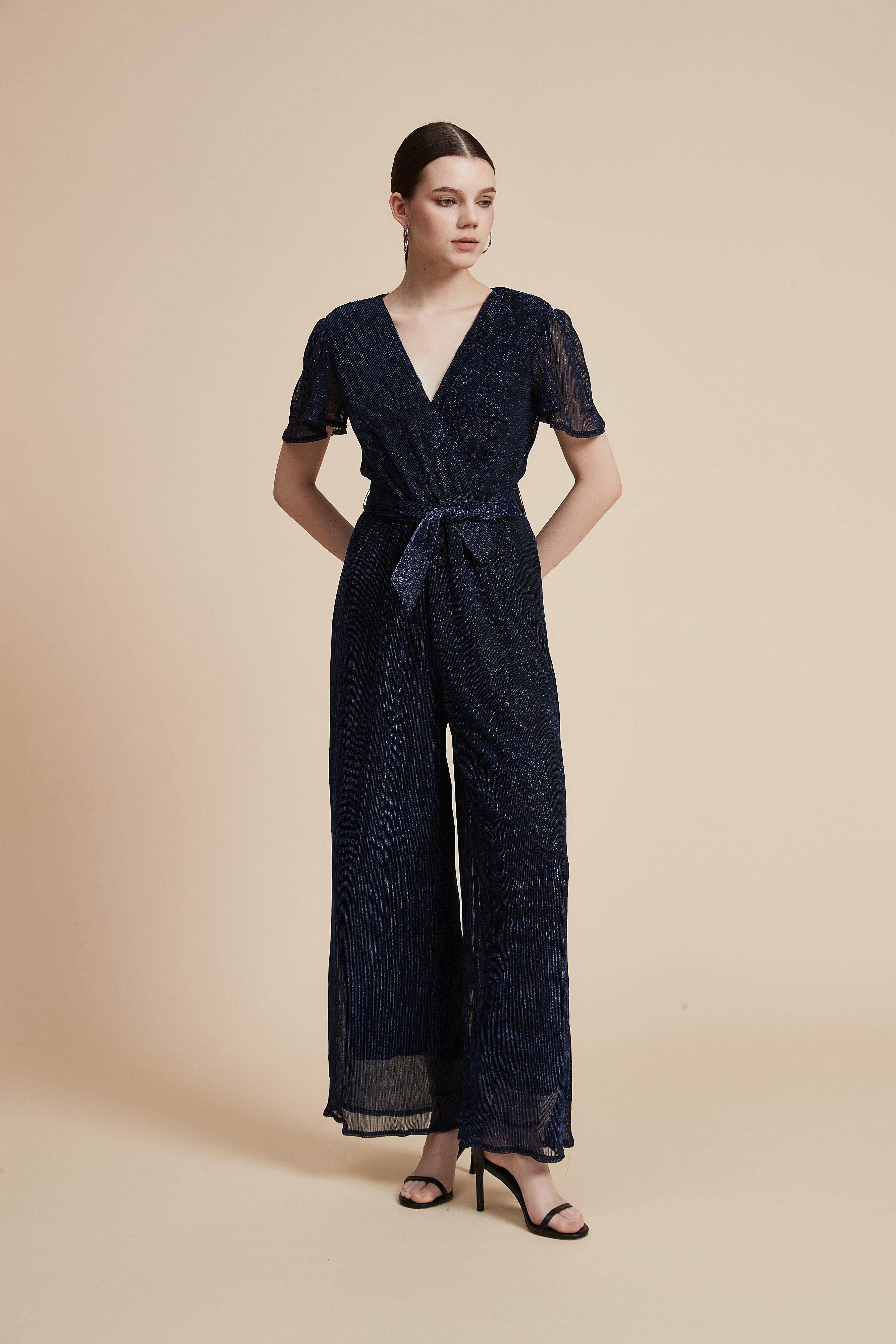Short-Sleeve Tie-Waist Jumpsuit