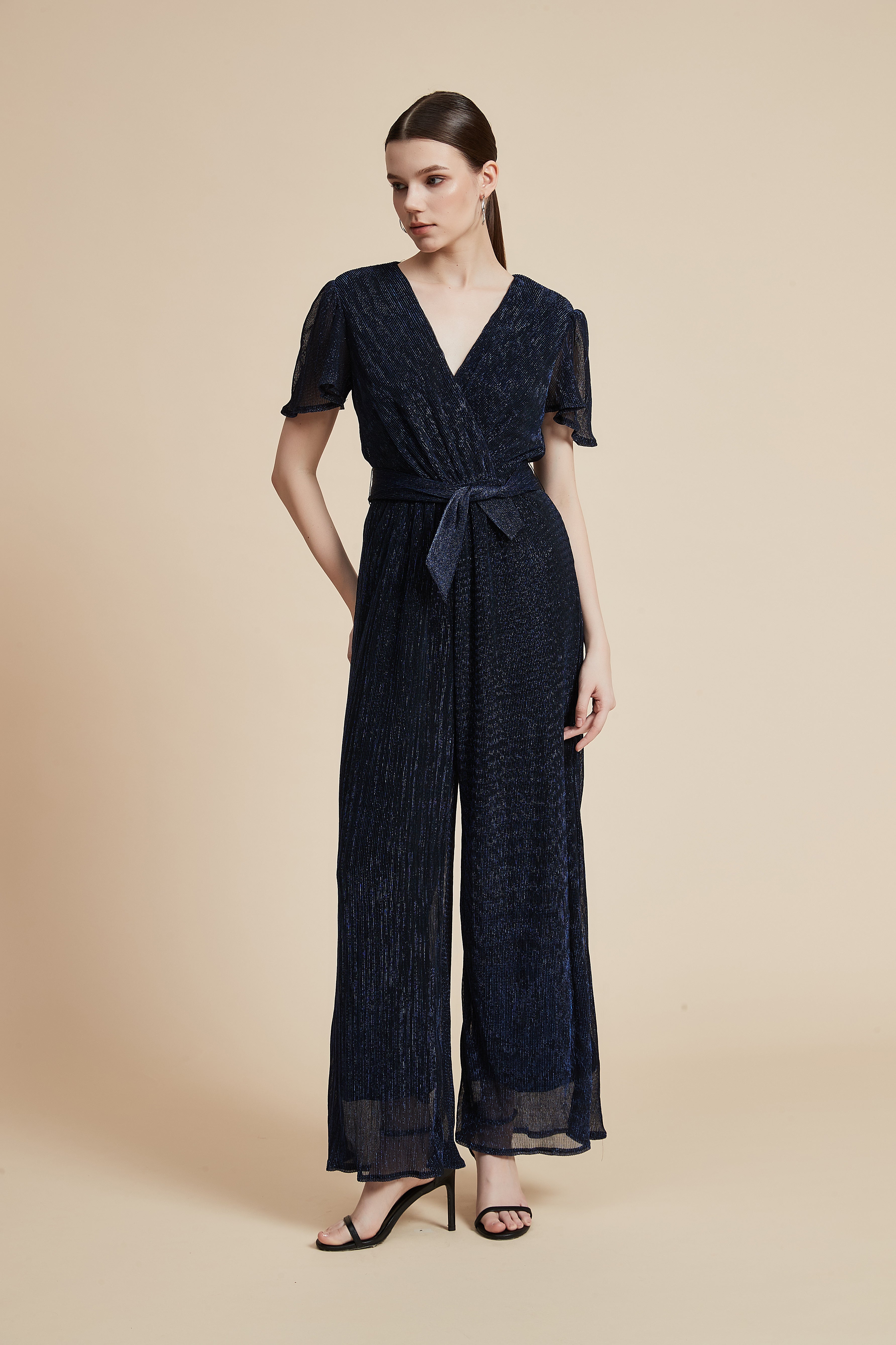 Short-Sleeve Tie-Waist Jumpsuit