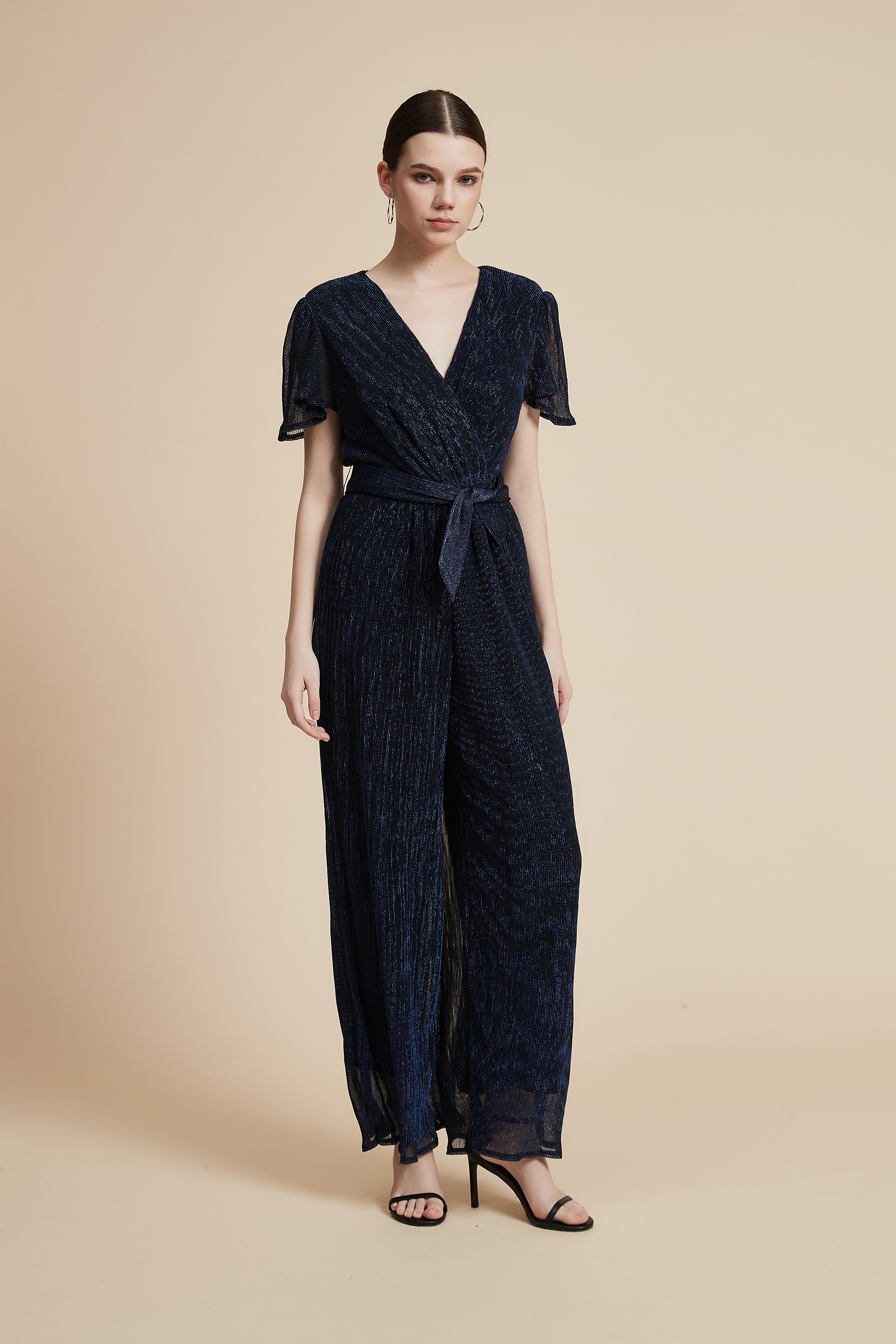 Short-Sleeve Tie-Waist Jumpsuit