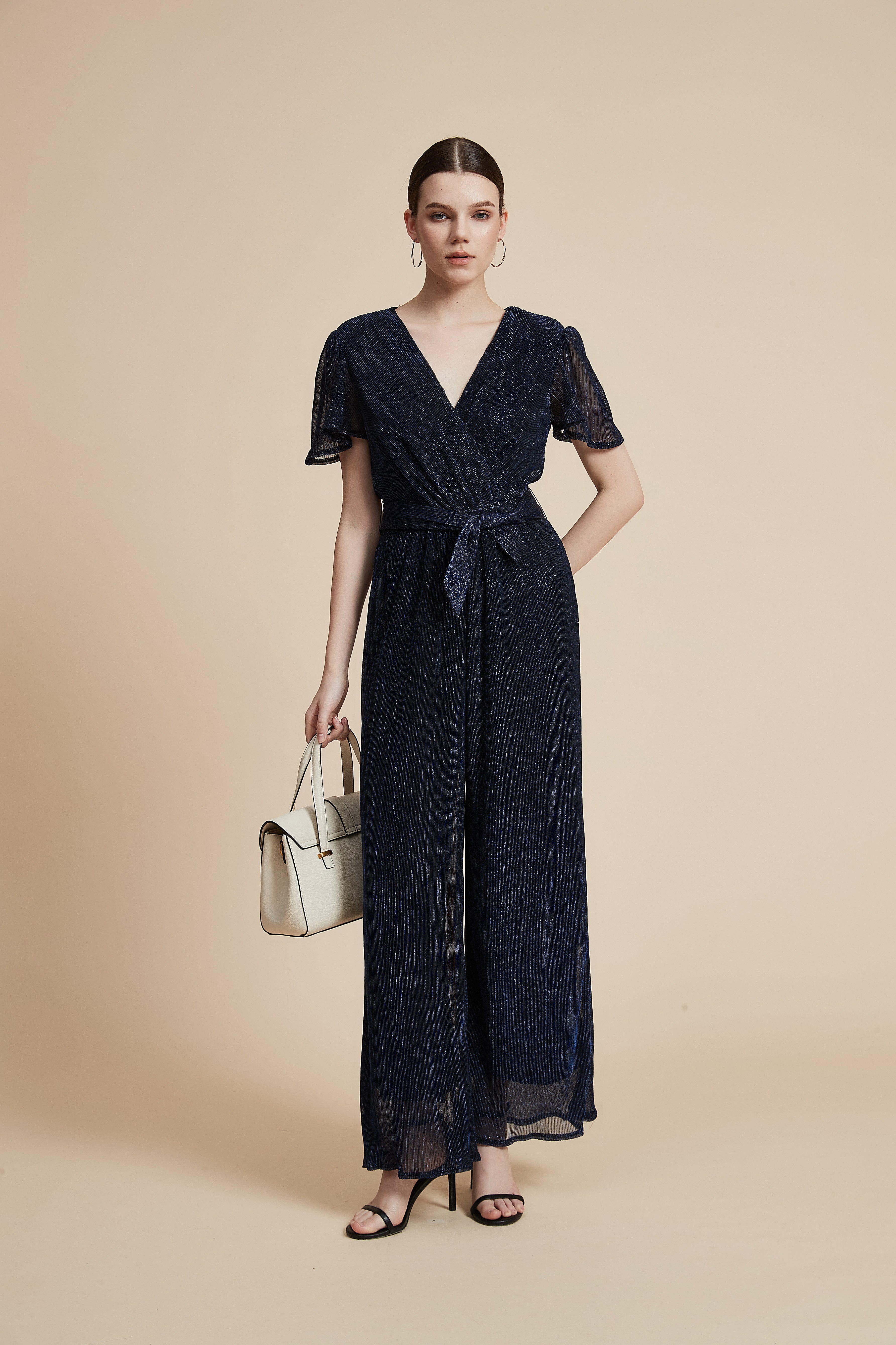 Short-Sleeve Tie-Waist Jumpsuit