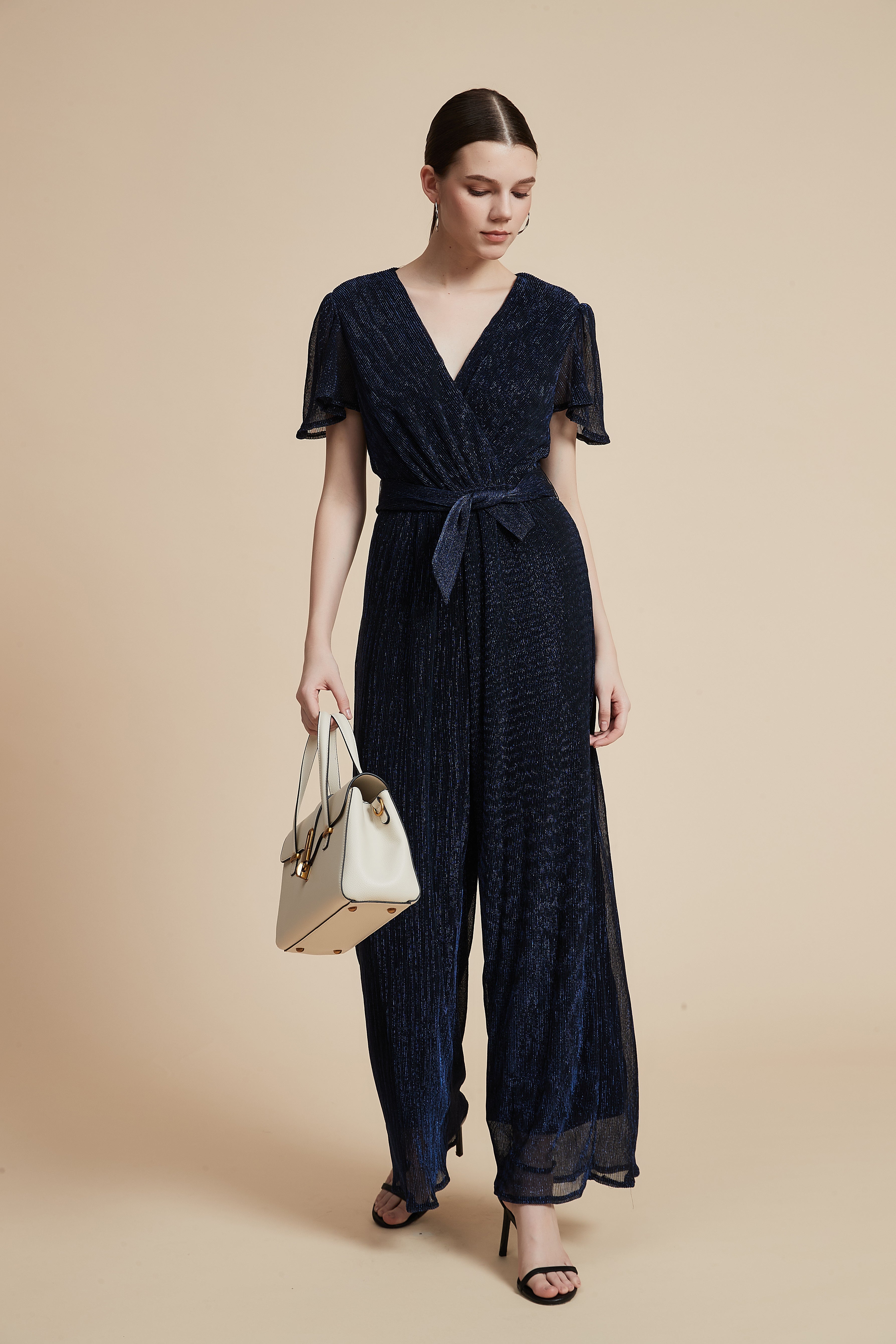 Short-Sleeve Tie-Waist Jumpsuit