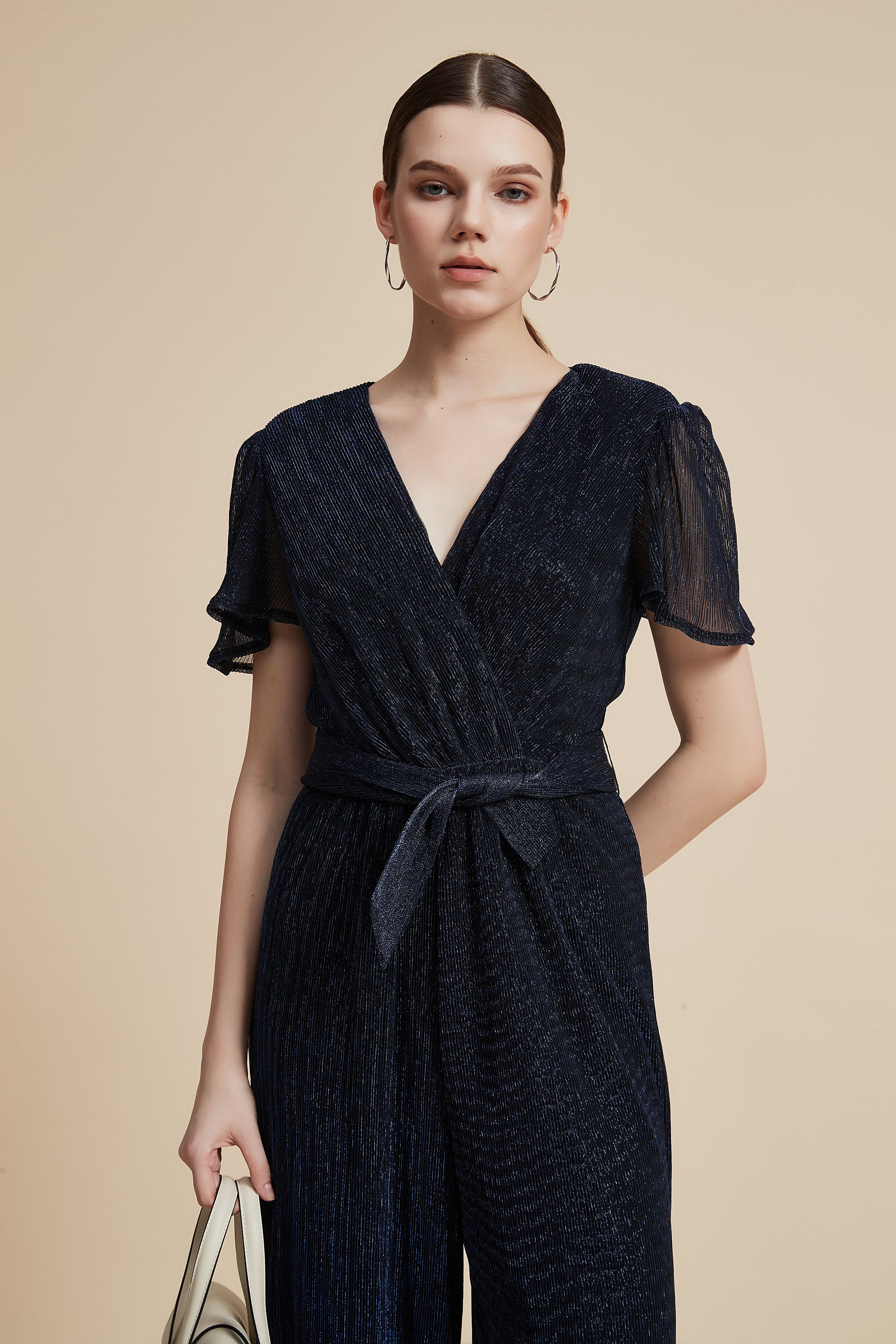 Short-Sleeve Tie-Waist Jumpsuit