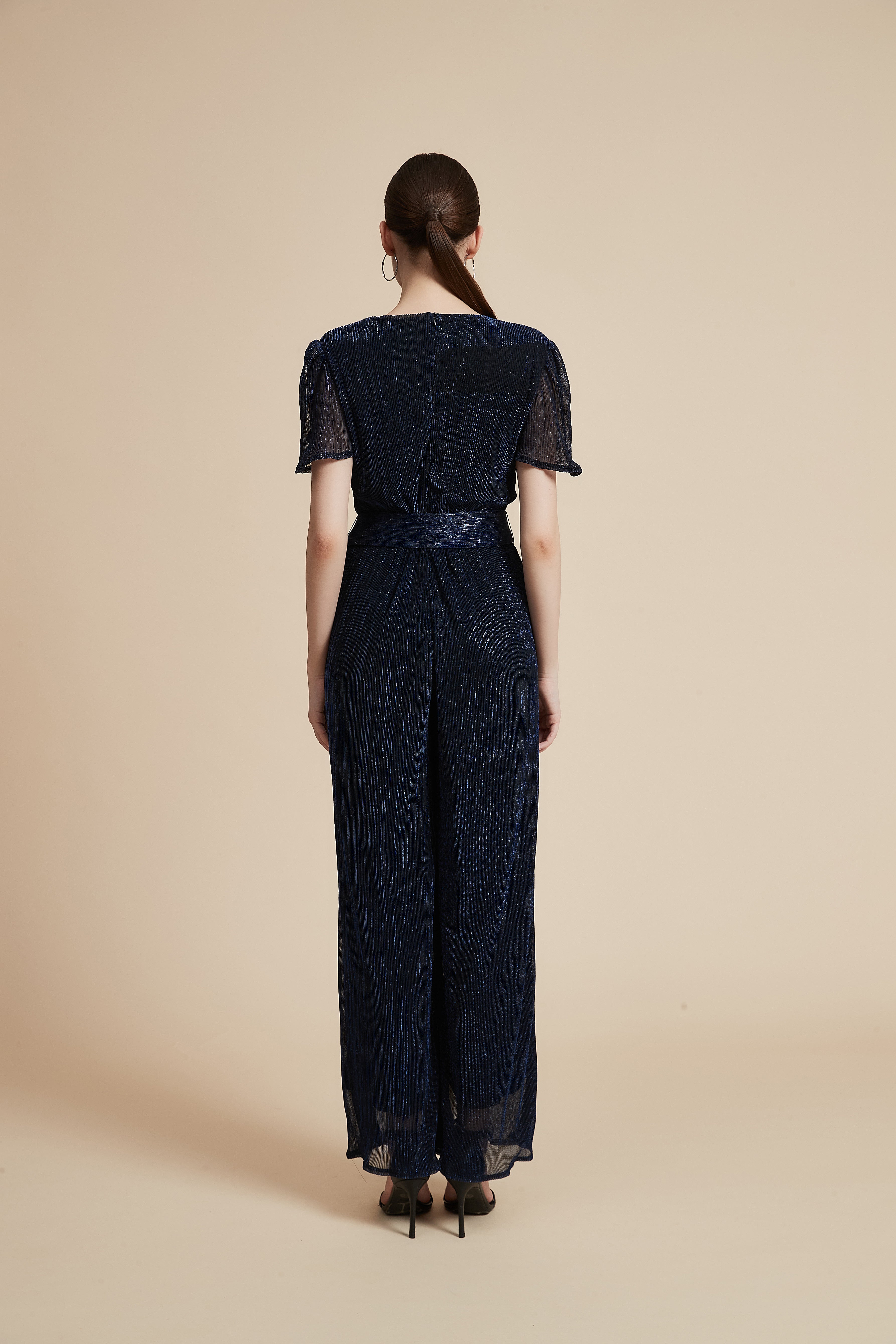 Short-Sleeve Tie-Waist Jumpsuit