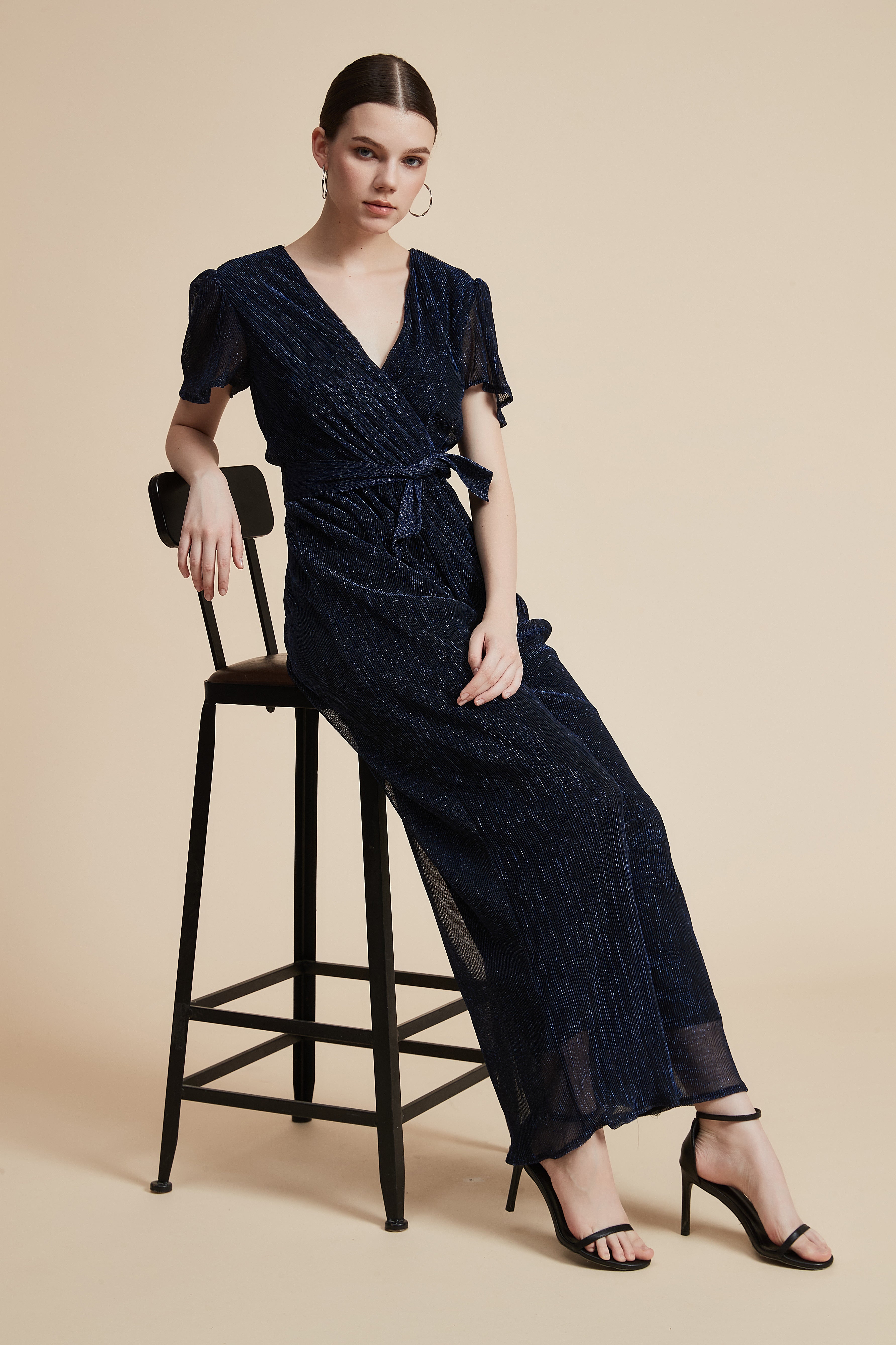 Short-Sleeve Tie-Waist Jumpsuit