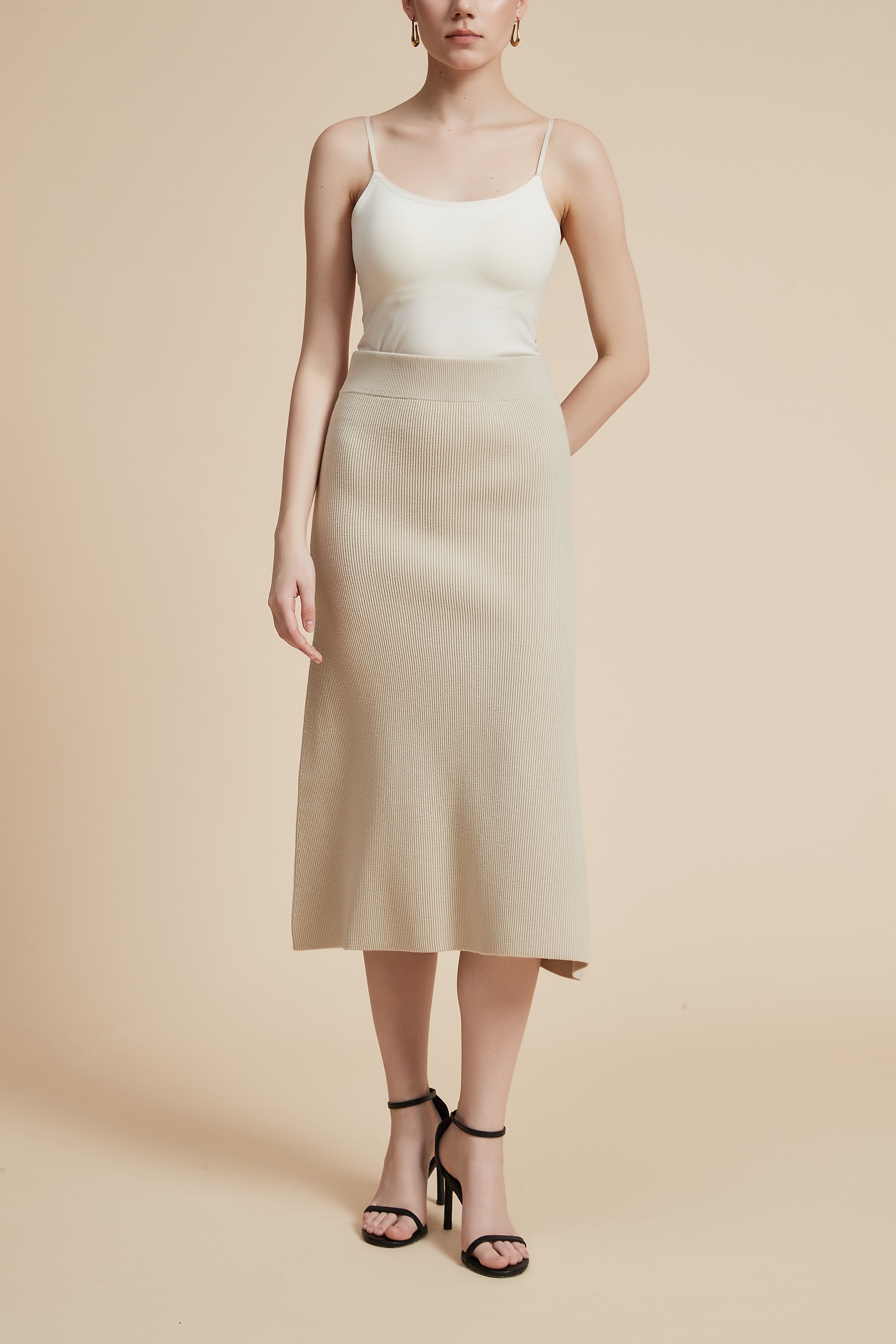 Solid Ribbed Midi Skirt