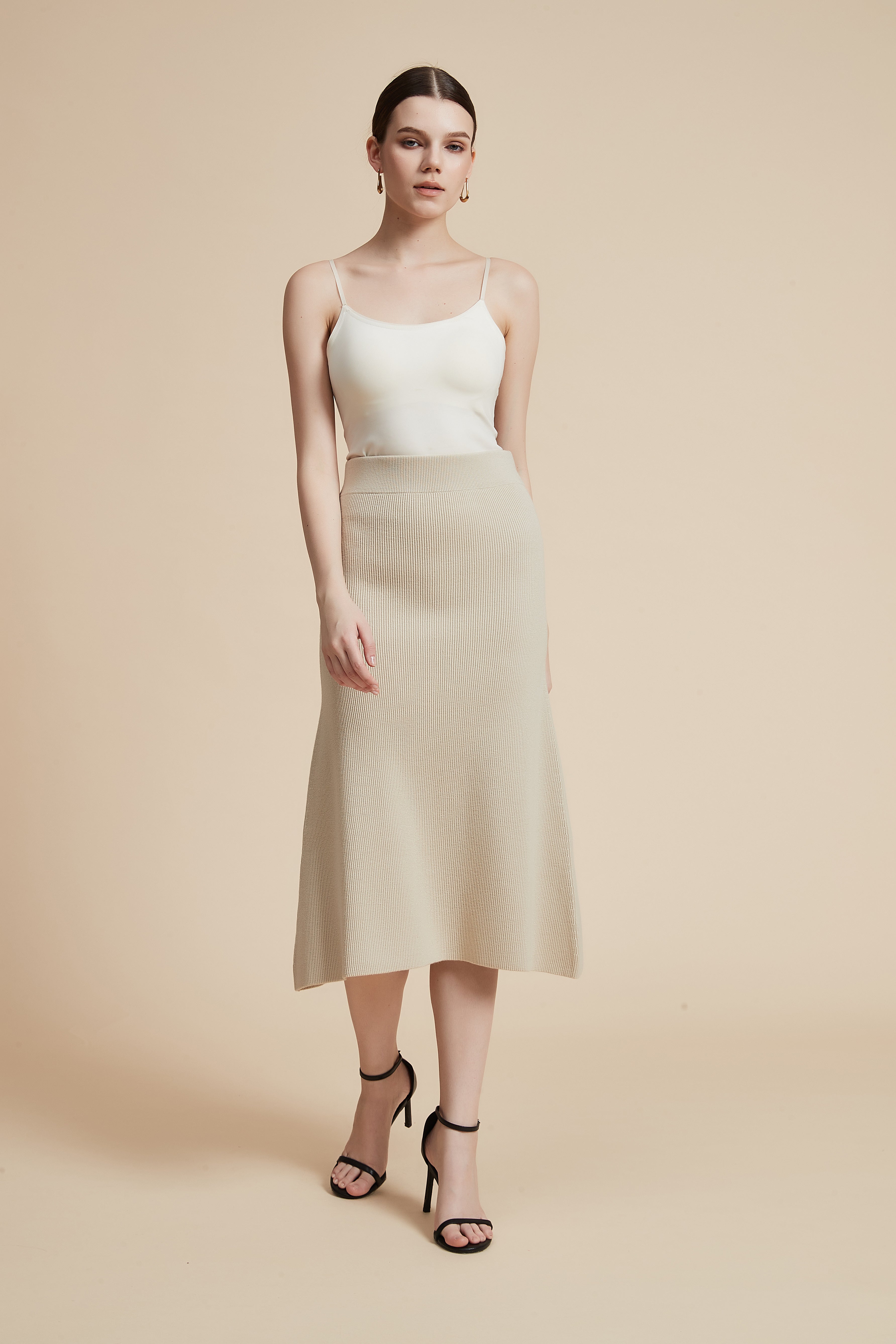 Solid Ribbed Midi Skirt