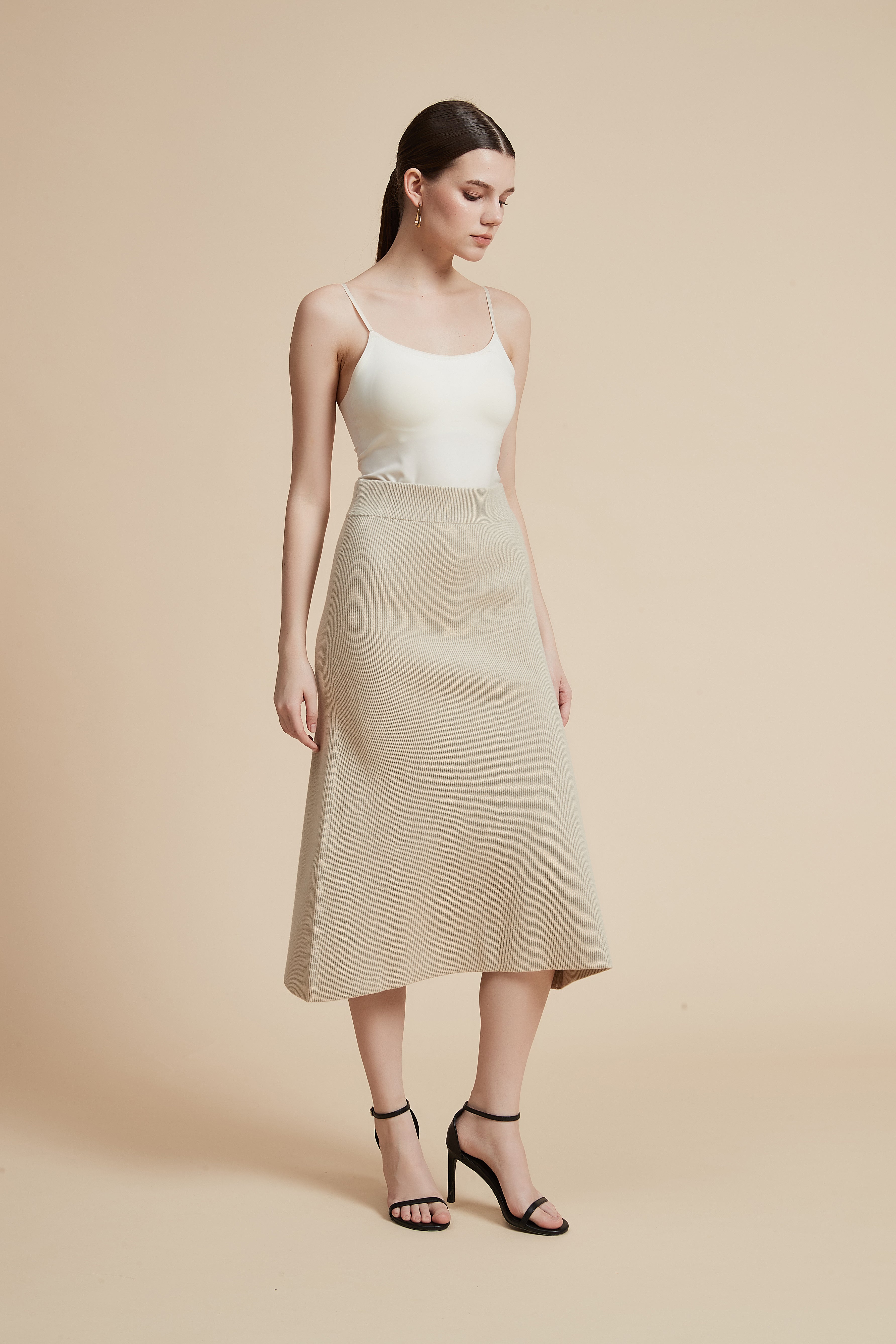 Solid Ribbed Midi Skirt